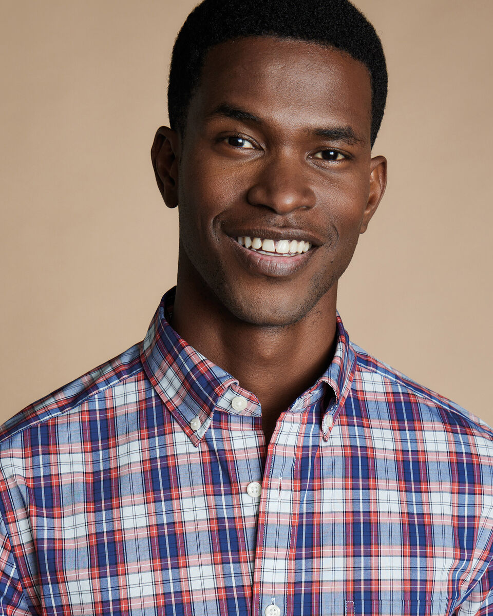 ButtonDown Collar NonIron Stretch Poplin Large Check Shirt Red