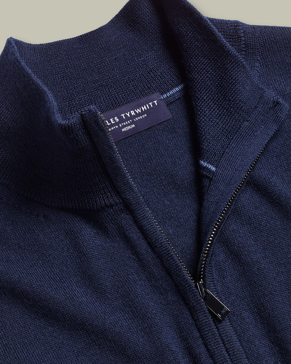 Pure Merino Zip Through Vest - Navy