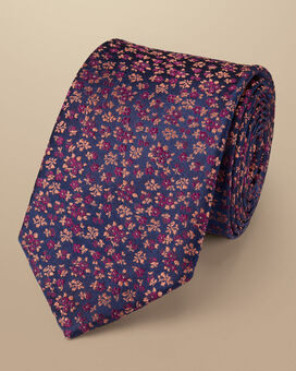 Krawatte mit Blumenmuster - Französisches Blau