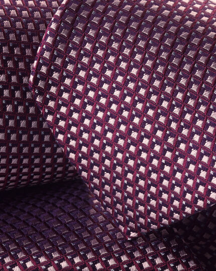 Stain Resistant Semi Plain Pattern Silk Tie - Dark Pink