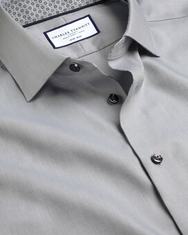 Semi-Cutaway Collar Non-Iron Twill Shirt with Printed Trim - Light Grey
