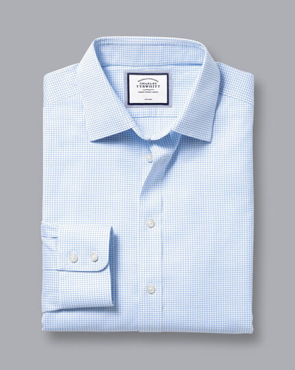 Non-Iron Twill Mini Grid Check Shirt - Cornflower Blue