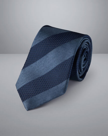 Block Stripe Silk Tie - Denim Blue