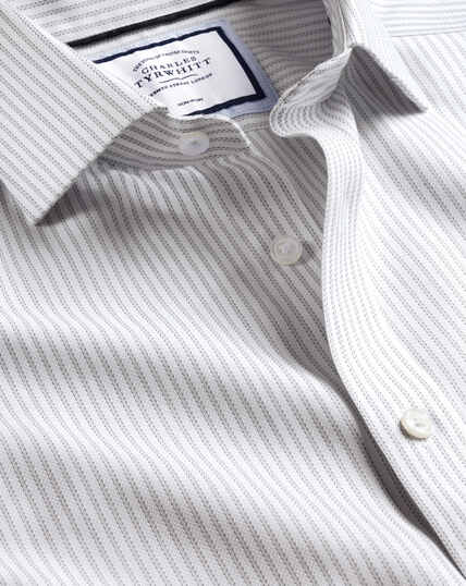 Cutaway Collar Non-Iron Richmond Weave Stripe Shirt - Light Grey