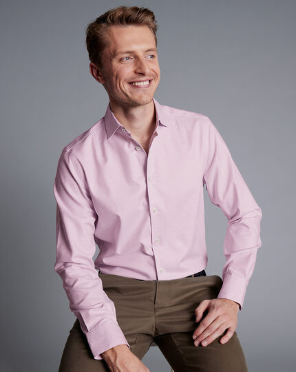 Semi-Cutaway Collar Non-Iron Stretch Texture Shirt - Dark Pink