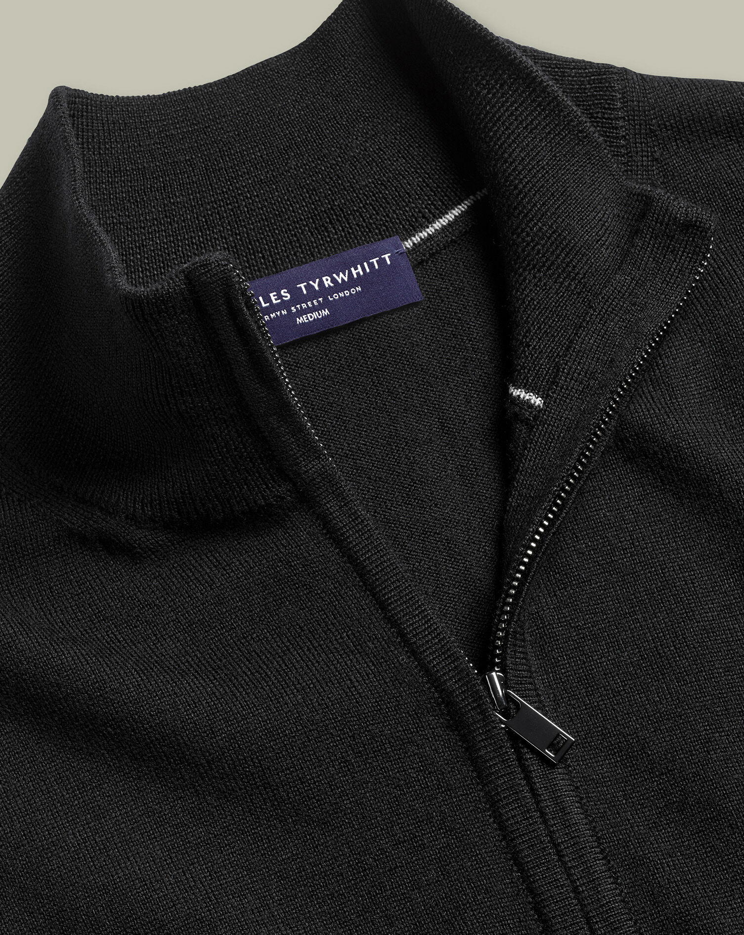 Pure Merino Full Zip Through Cardigan - Black | Charles Tyrwhitt US