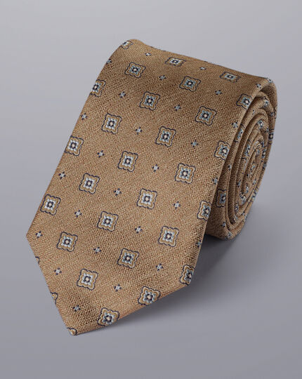 Stain Resistant Floral Pattern Tie - Tan