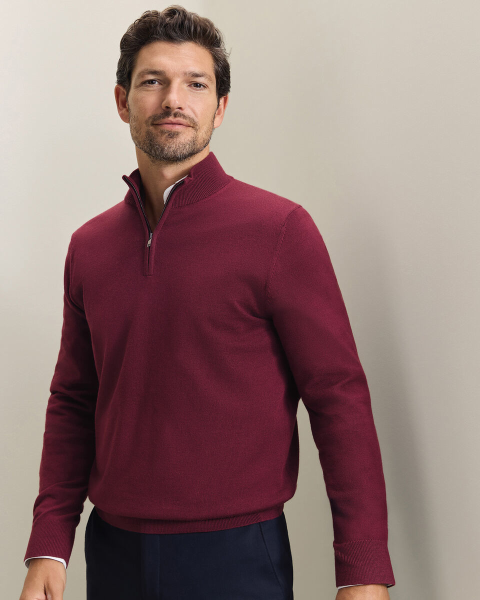 Pull &agrave; col zipp&eacute; en m&eacute;rinos - Bordeaux
