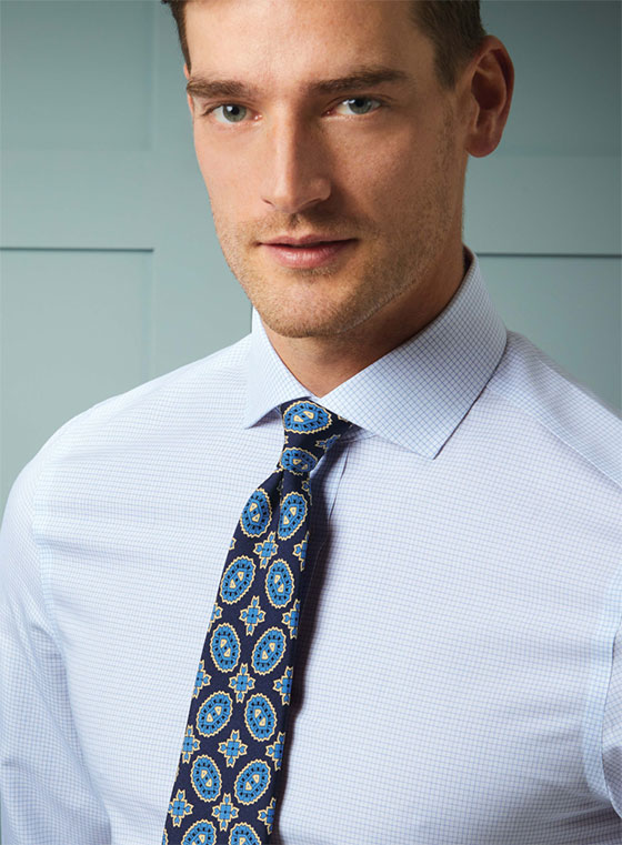 model wearing a blue Natural Cool shirt