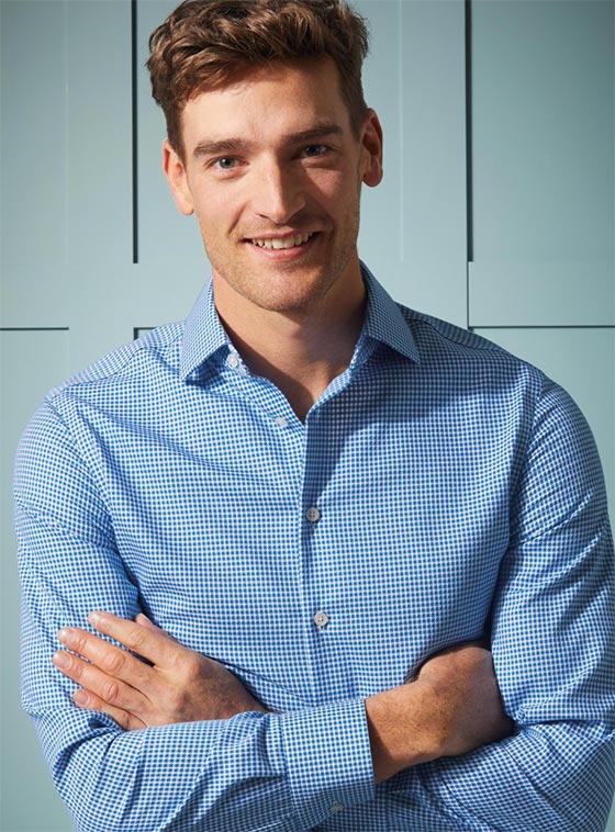 model wearing a modern texture shirts