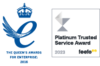 The Queen's Awards for Enterprise 2016 and Feefo PlatinumTrusted Service 2020 winner logo