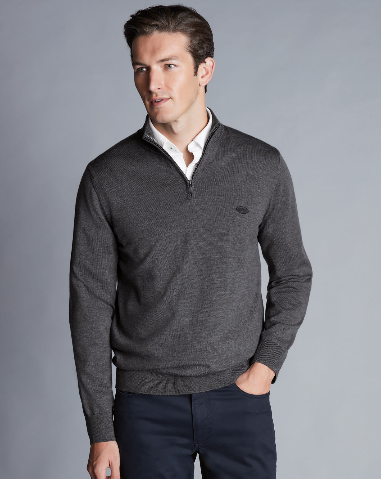 New York Jets Merino Quarter Zip Sweater - Grey