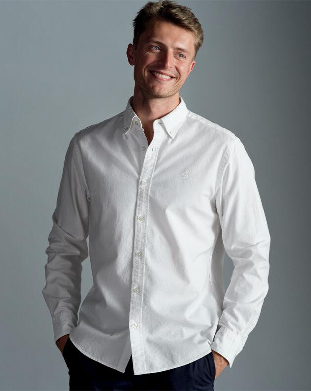 Button-Down Collar Washed Oxford Shirt - White