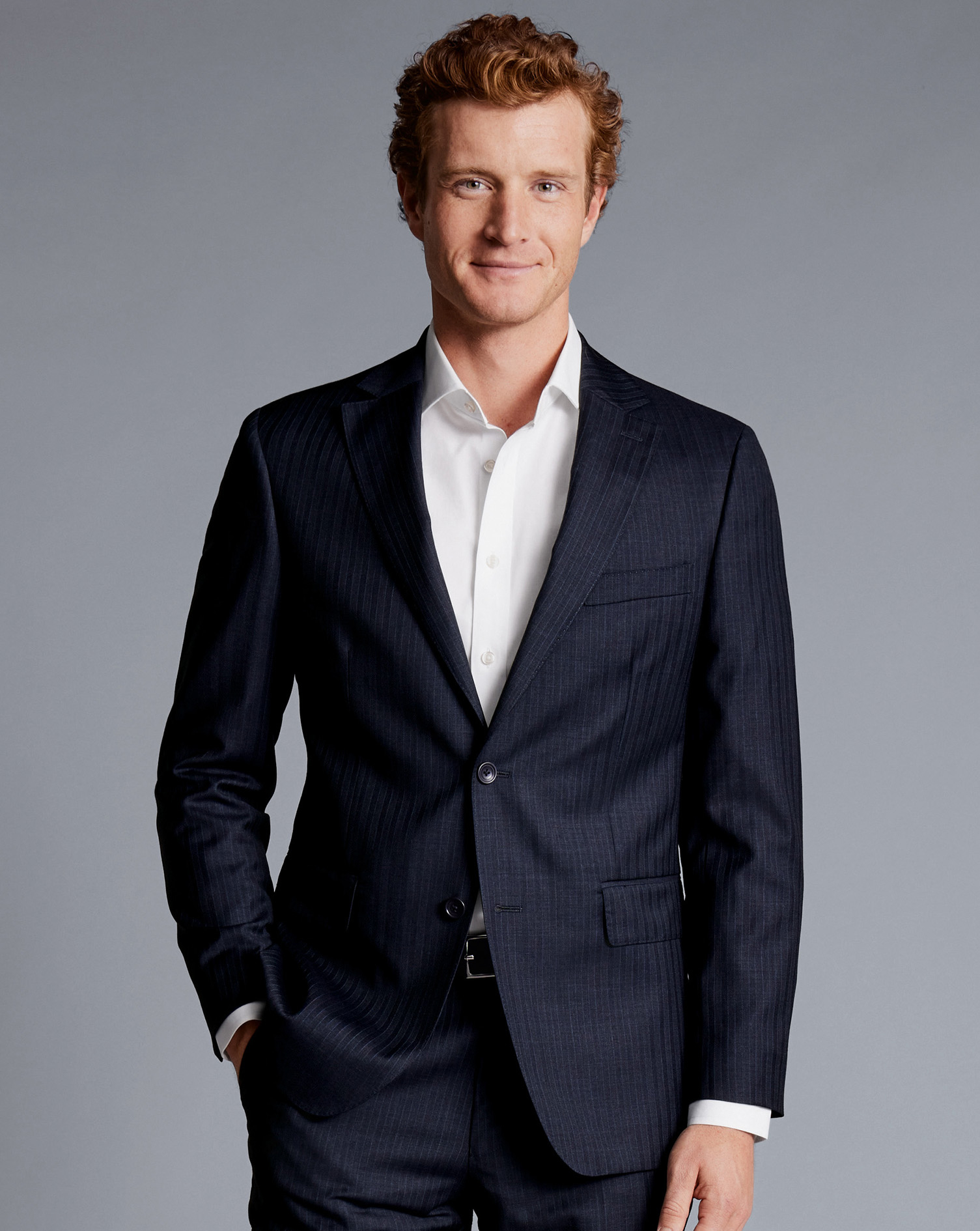 Men's Charles Tyrwhitt Stripe Suit na Jacket - Ink Blue Size 46R Wool
