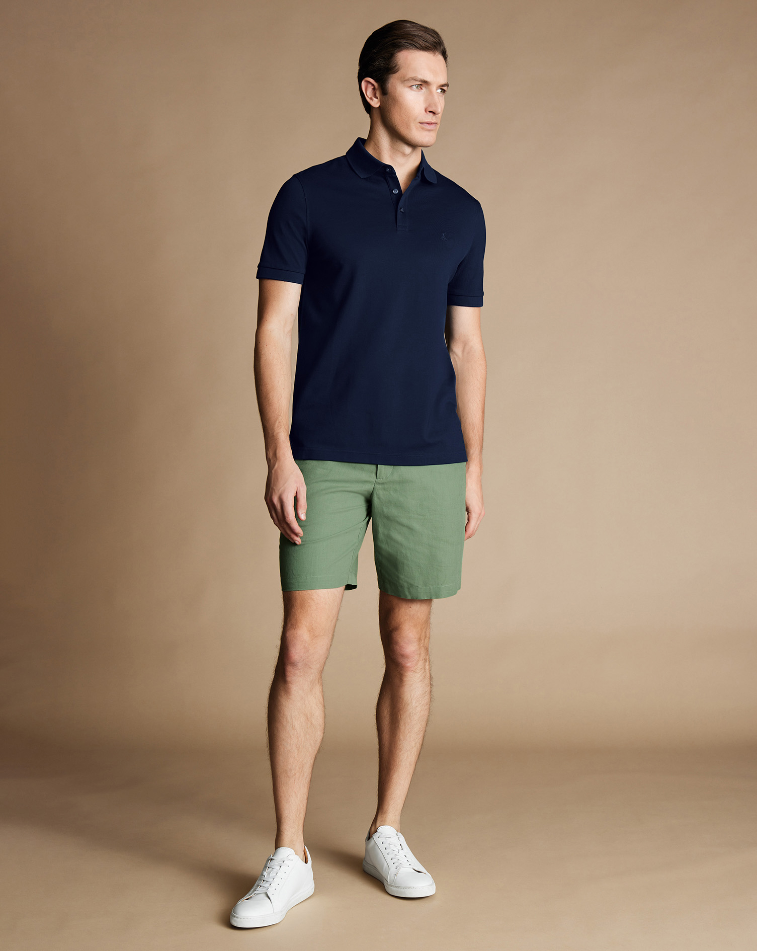 Men's Charles Tyrwhitt Linen Shorts - Light Green Size 34 Cotton
