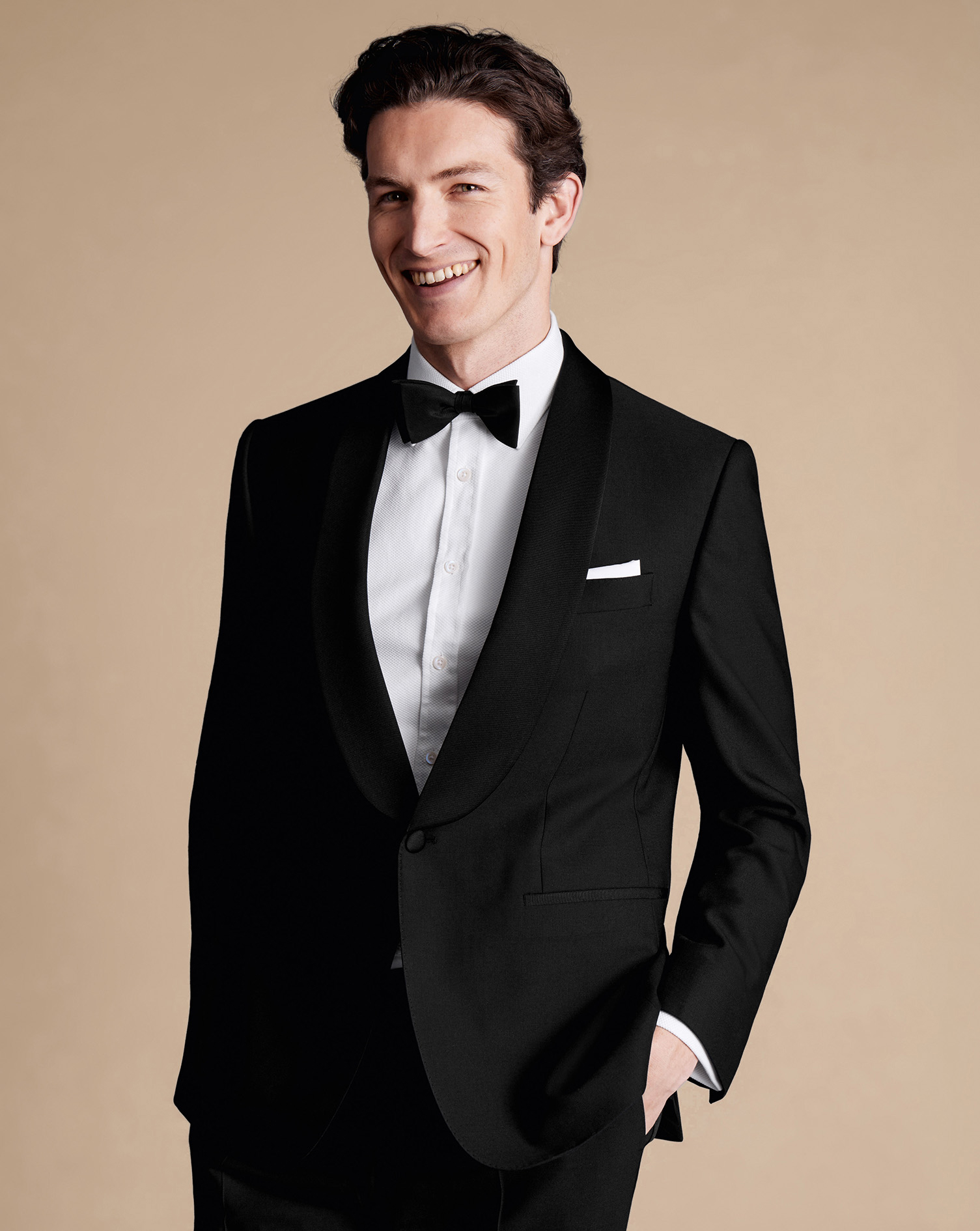 Men's Charles Tyrwhitt Shawl Lapel Dinner Suit na Jacket - Black Size 46L Wool
