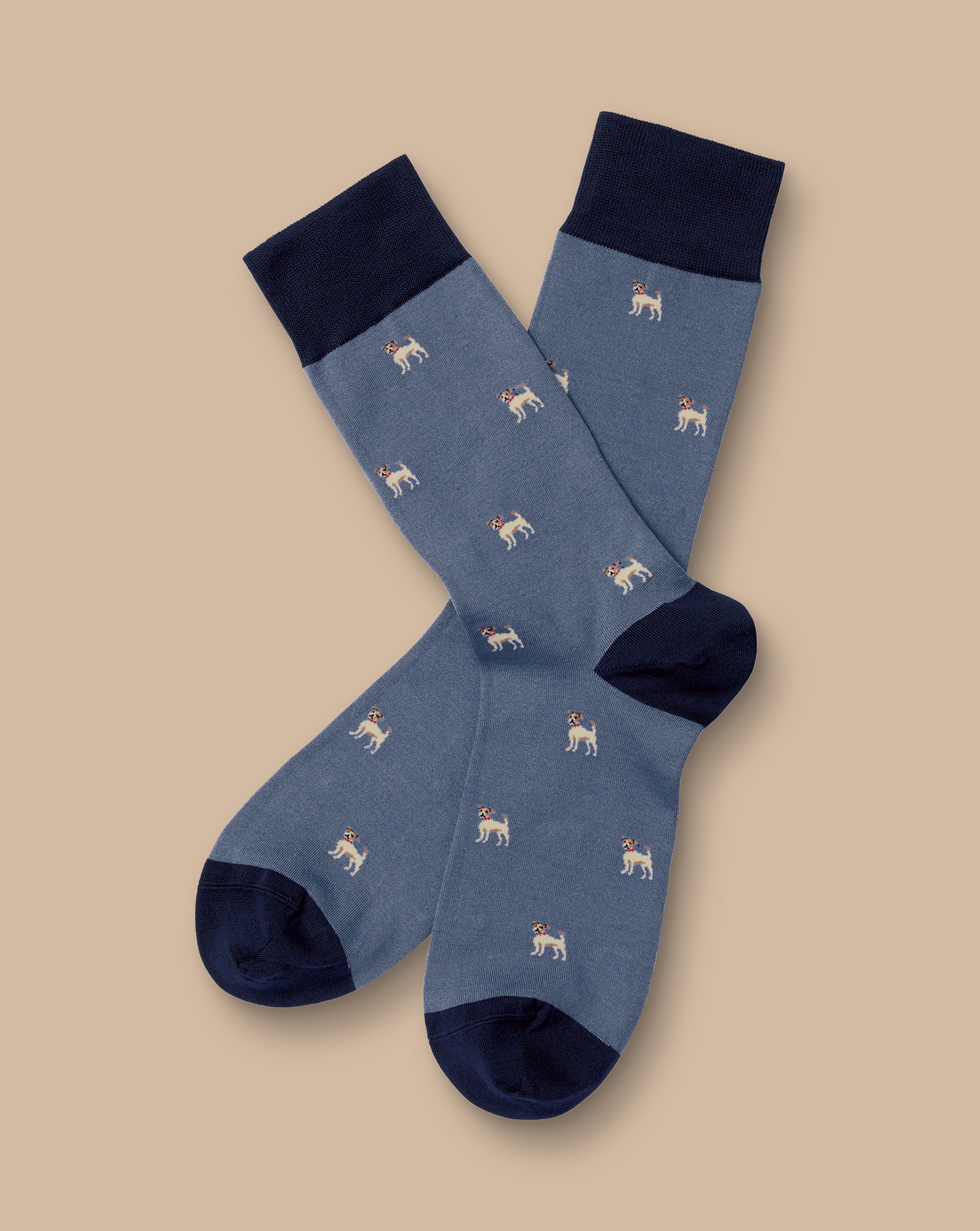 Men's Charles Tyrwhitt Dog Socks - Steel Blue Size 6-10 Cotton
