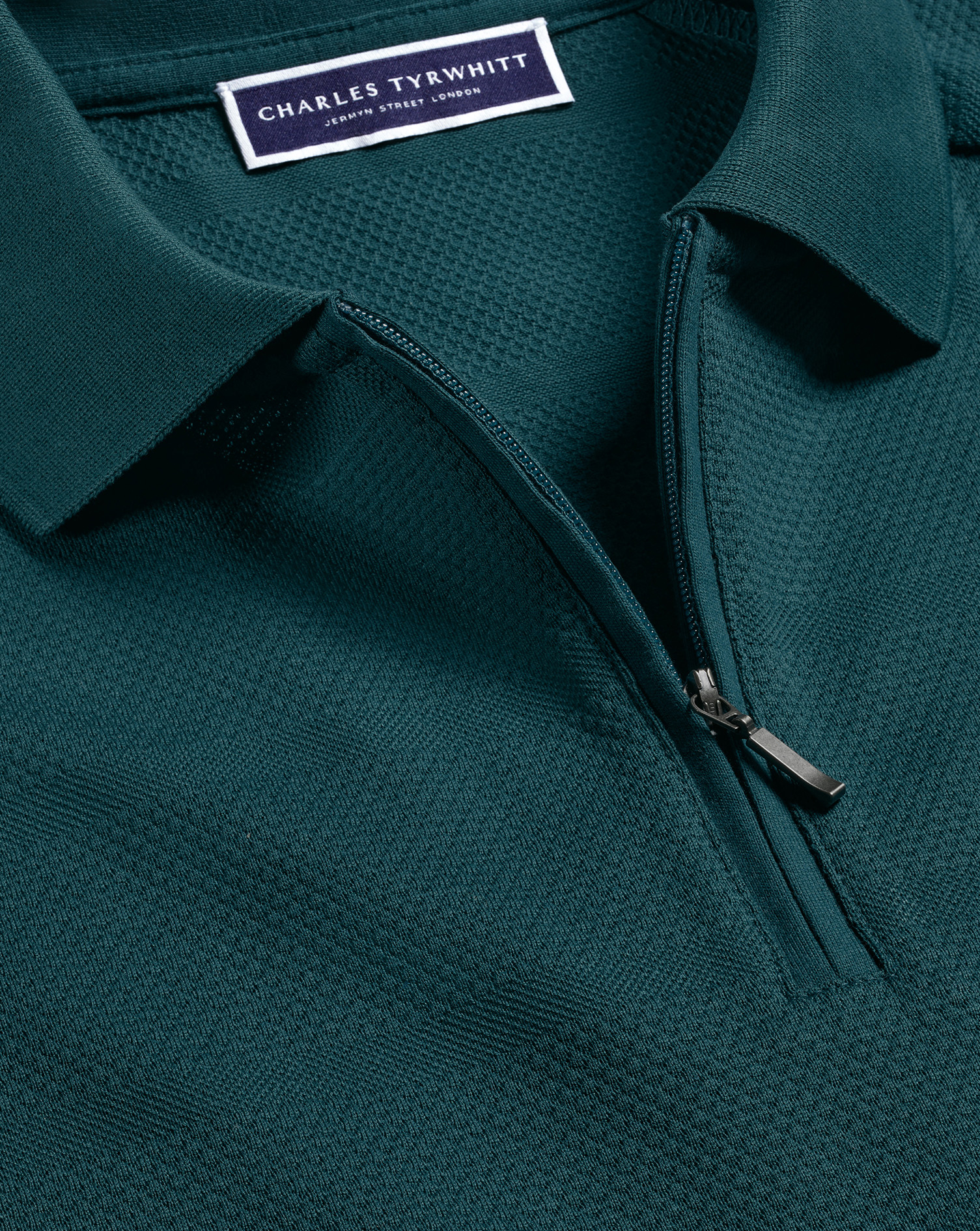Charles Tyrwhitt Men's  Popcorn Textured Tyrwhitt Cool Zip-neck Polo Shirt In Green