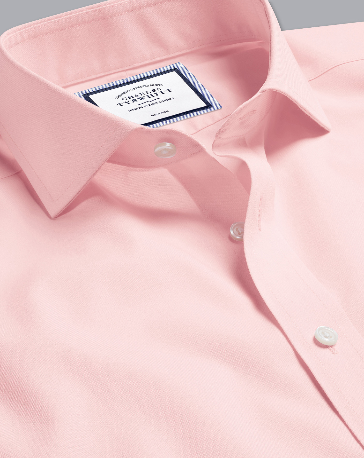 Cutaway Collar Non-Iron Poplin Cotton Dress Shirt - Pink Single Cuff Size Small
