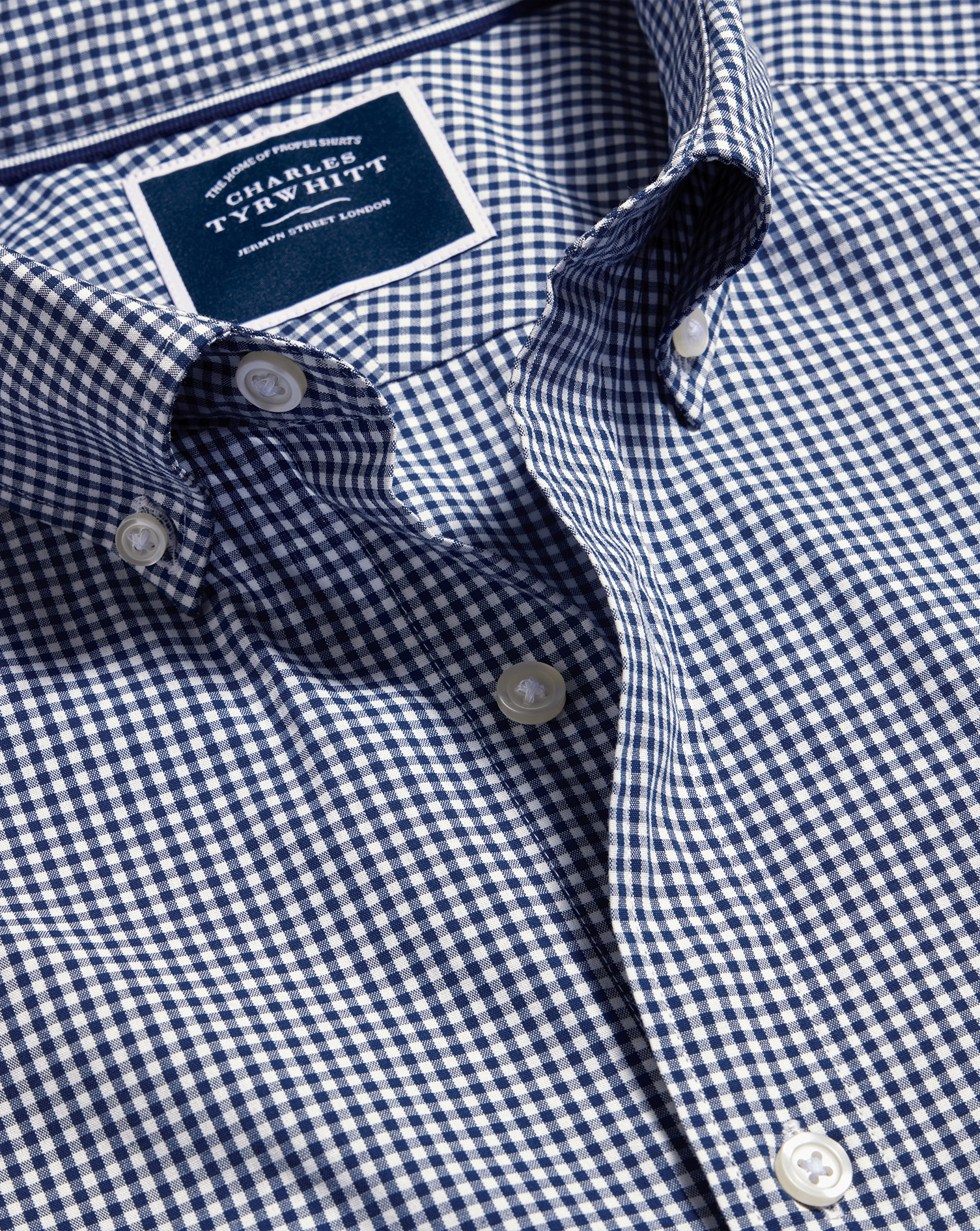 Charles Tyrwhitt Men's  Button-down Collar Non-iron Stretch Poplin Mini Gingham Check Casual Shirt In Blue