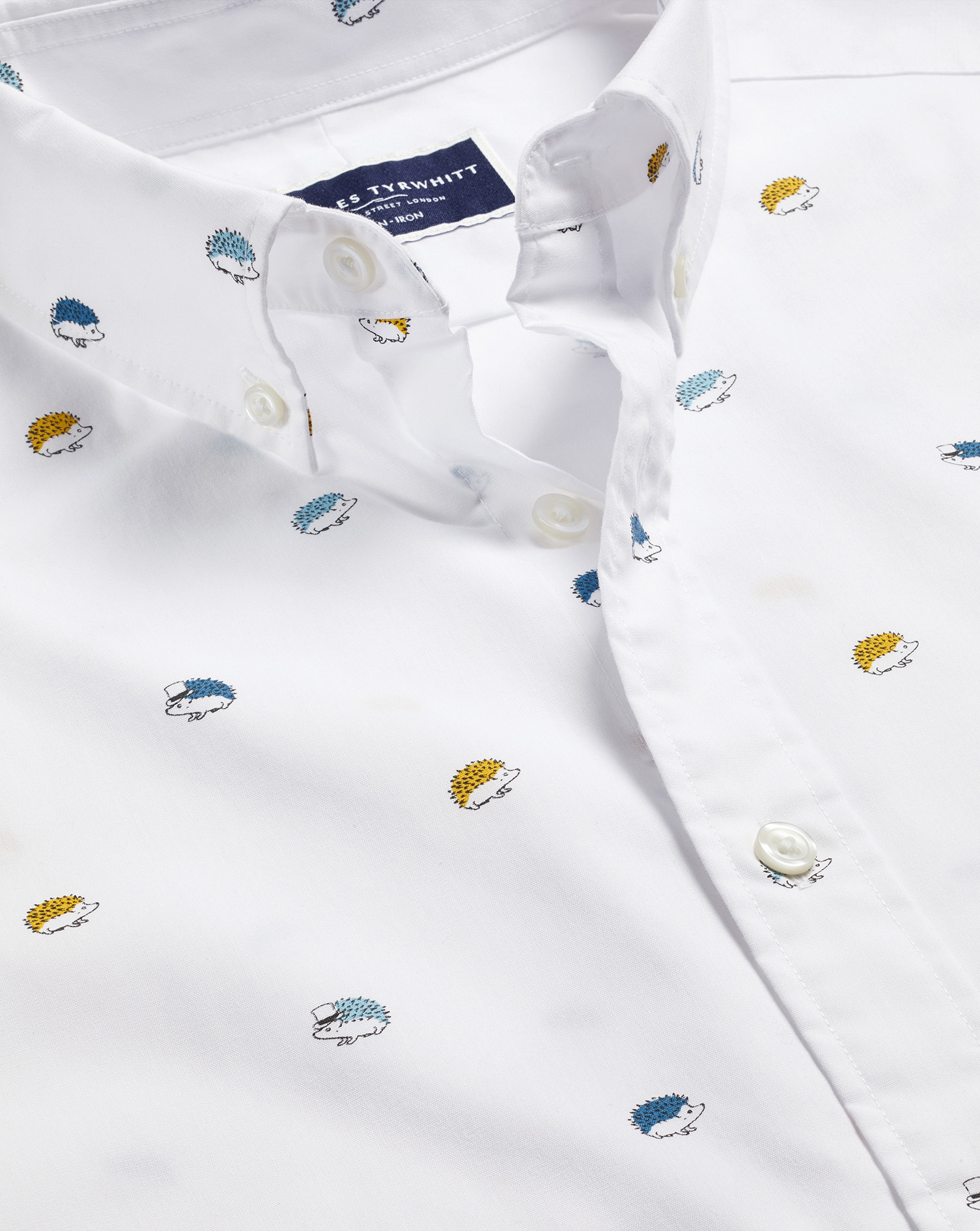 Charles Tyrwhitt Men's  Button-down Collar Non-iron Hedgehog Print Casual Shirt Size Xl Cotton In Multi
