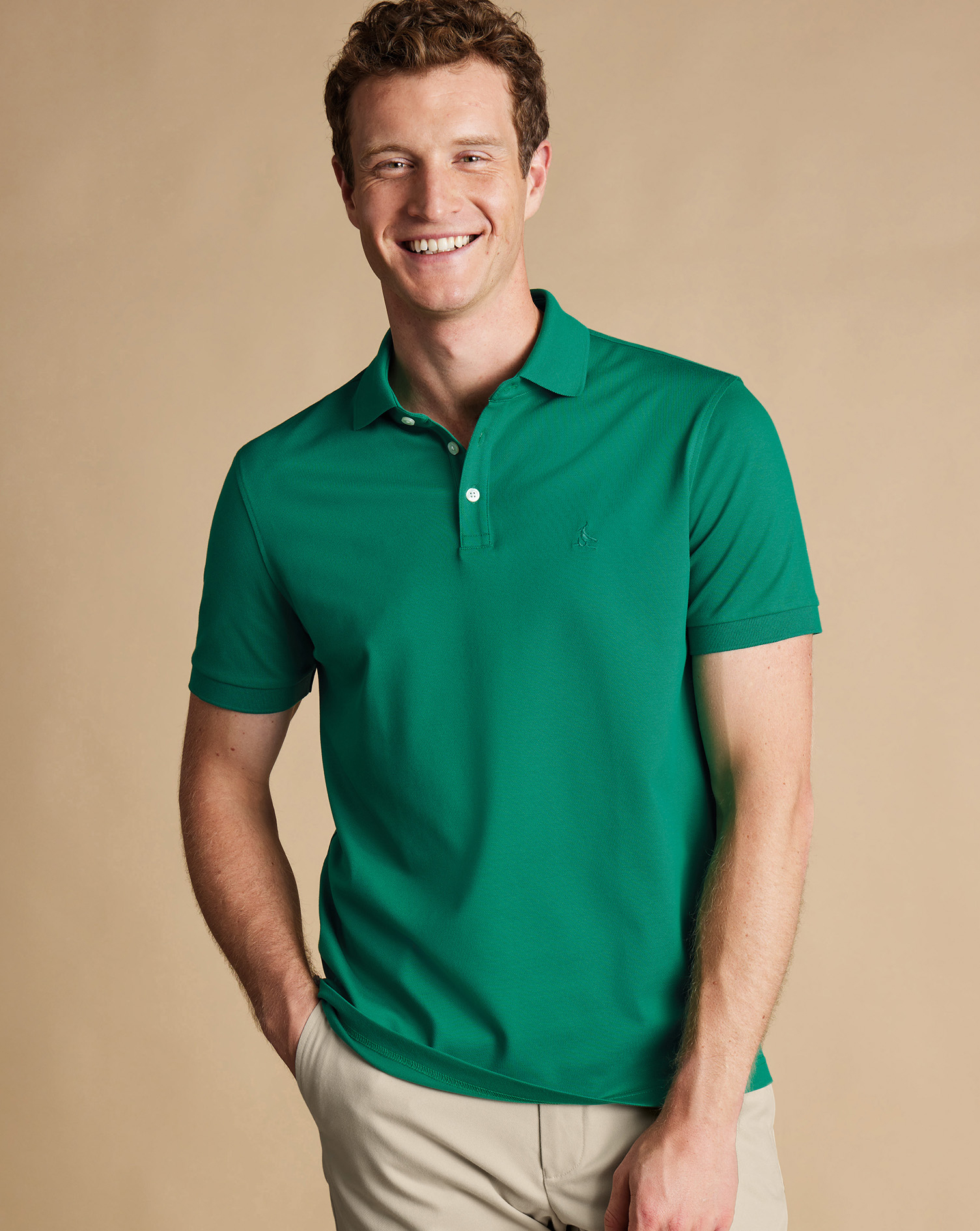 Men's Charles Tyrwhitt Pique Polo Shirt - Green Size XXL Cotton
