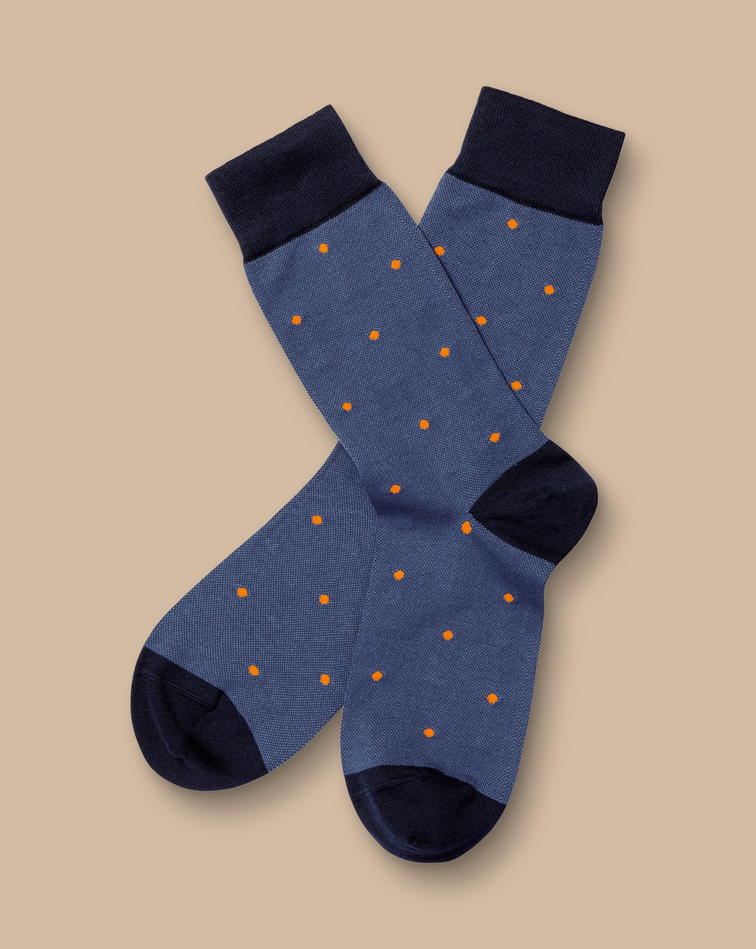 Men's Charles Tyrwhitt Spot Socks - Ocean Blue Size 10.5-13 Cotton
