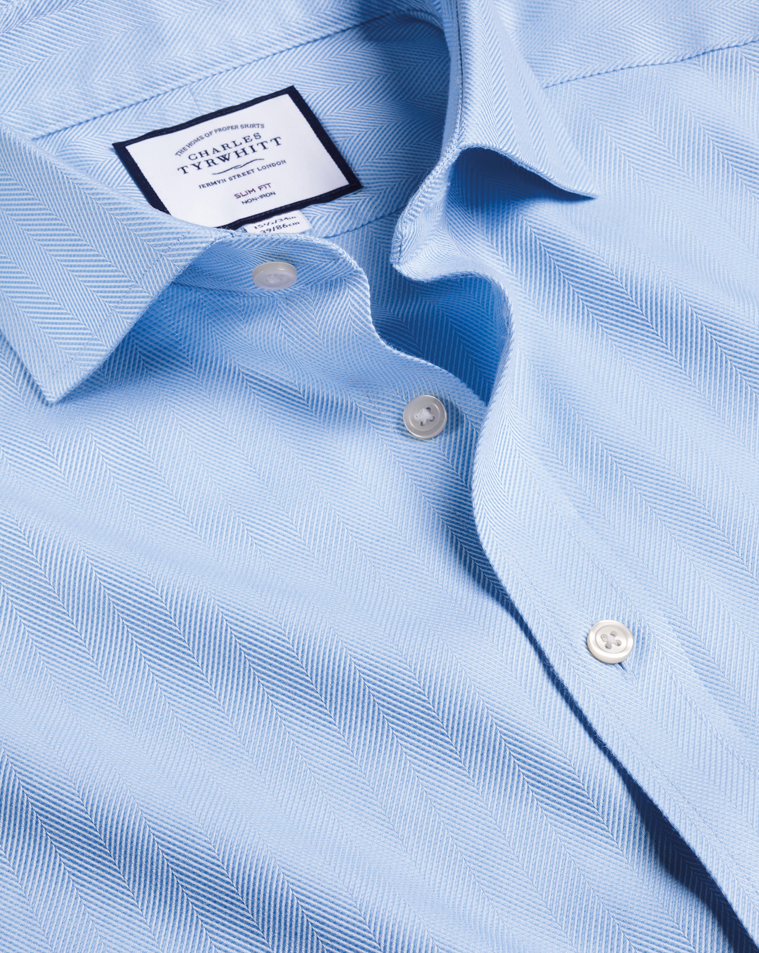Men's Charles Tyrwhitt Cutaway Collar Non-Iron Herringbone Dress Shirt - Sky Blue French Cuff Size S