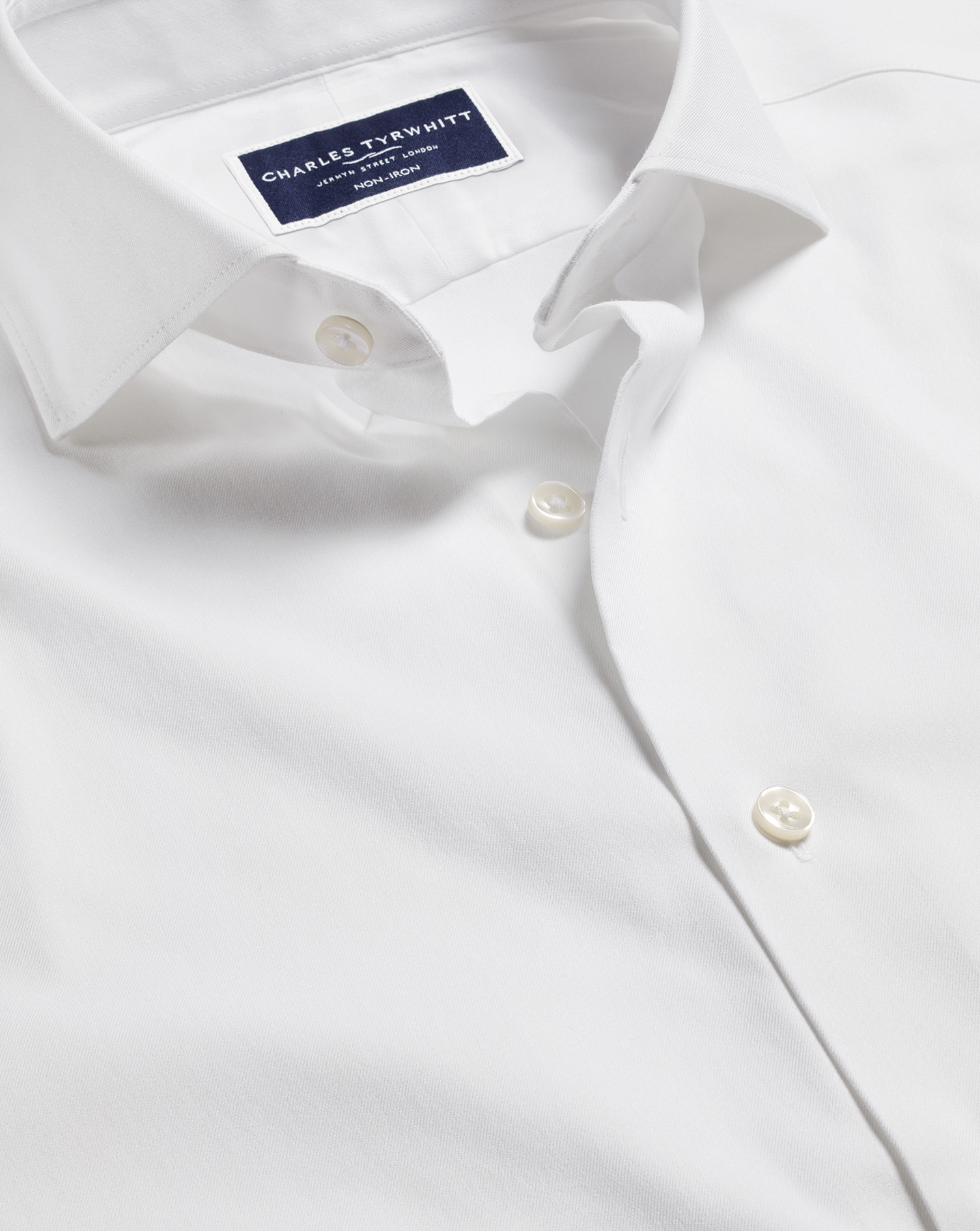 Men's Charles Tyrwhitt Non-Iron Stretch Twill Dress Shirt - White Single Cuff Size Small Cotton
