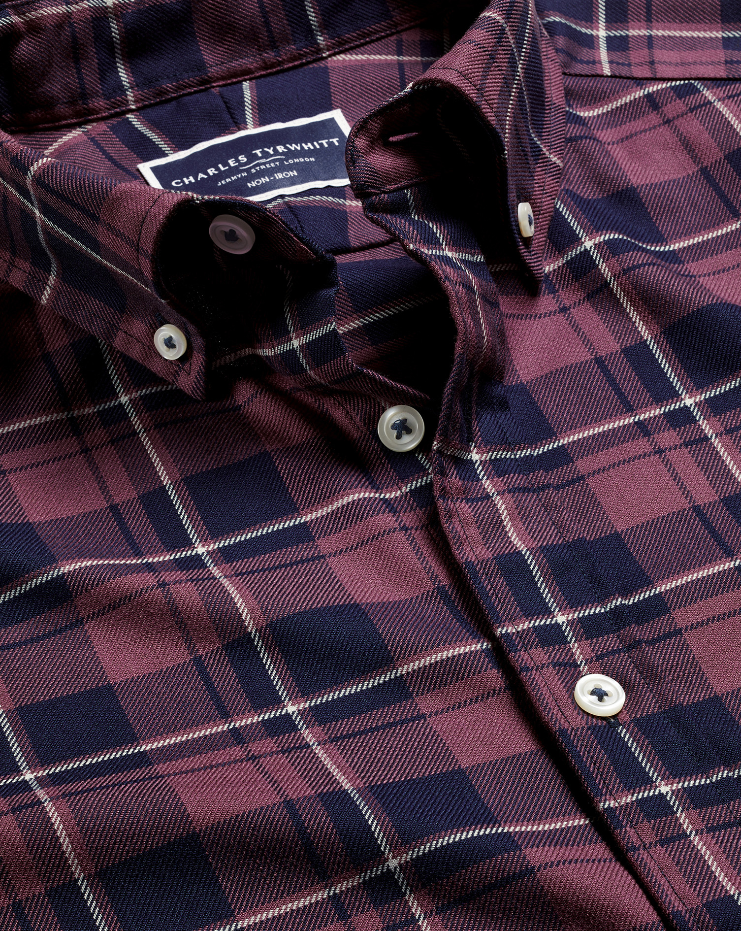 Charles Tyrwhitt Men's  Button-down Collar Non-iron Twill Windowpane Check Casual Shirt In Purple