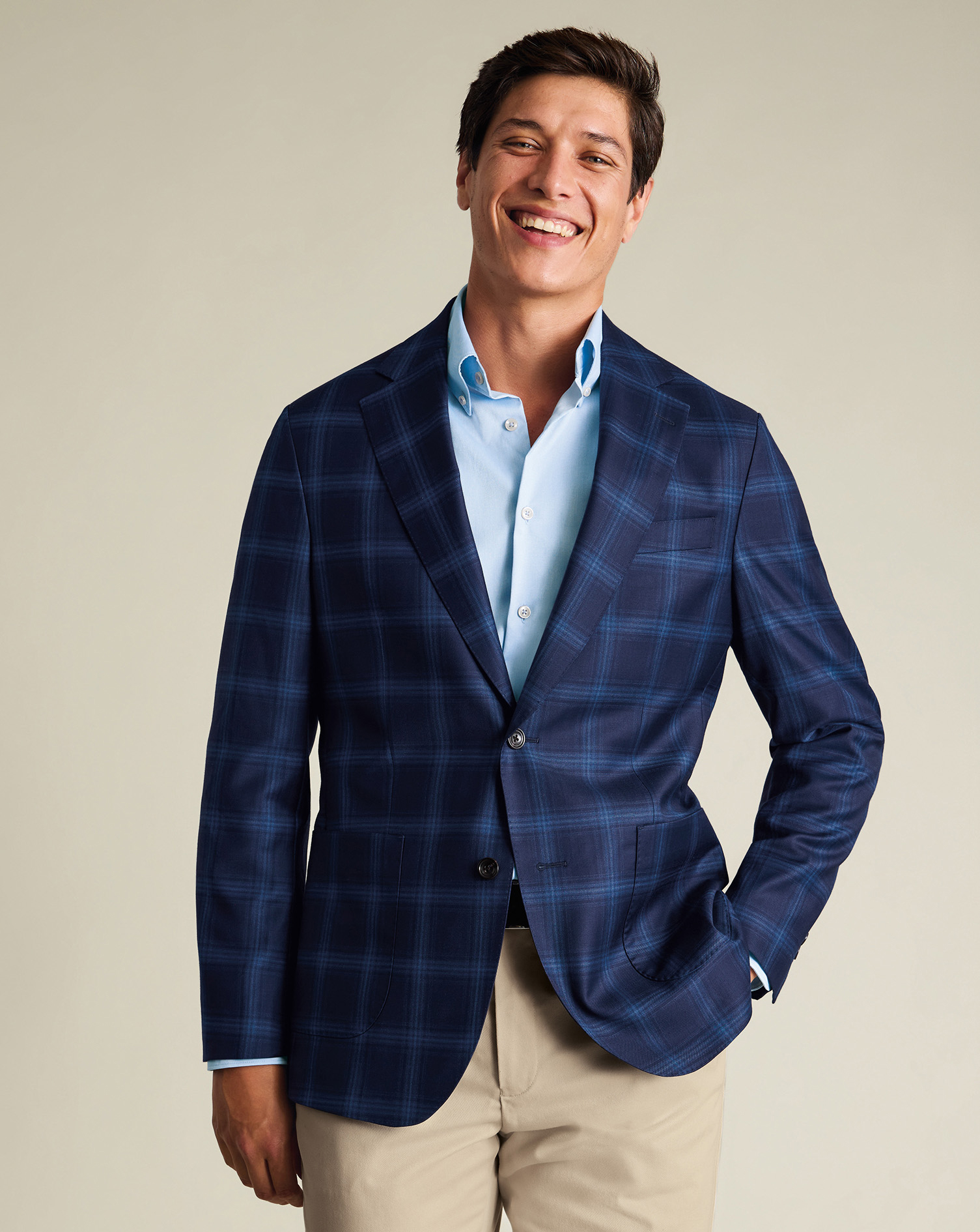 Men's Charles Tyrwhitt Italian Luxury Checkered na Jacket â French Navy - Blue Size 40S Wool