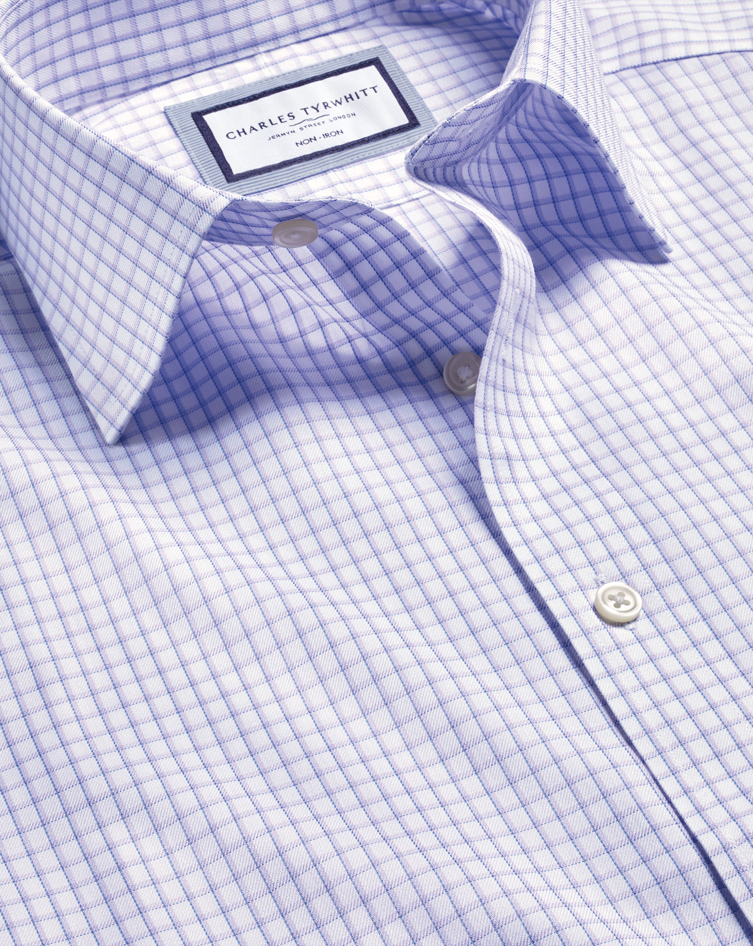 Men's Charles Tyrwhitt Non-Iron Two Colour Check Dress Shirt - Lilac Purple Single Cuff Size Small C