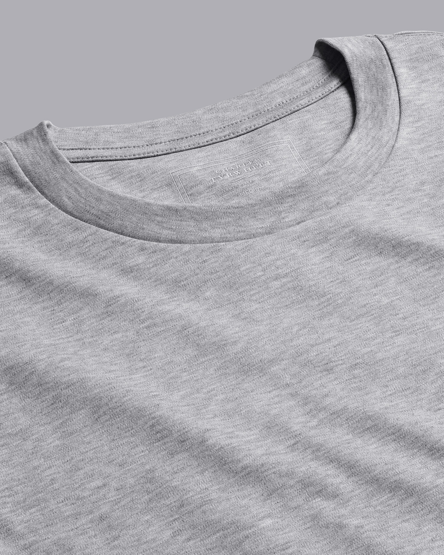 Men's Charles Tyrwhitt Long Sleeve T-Shirt - Grey Marl Size XL Cotton