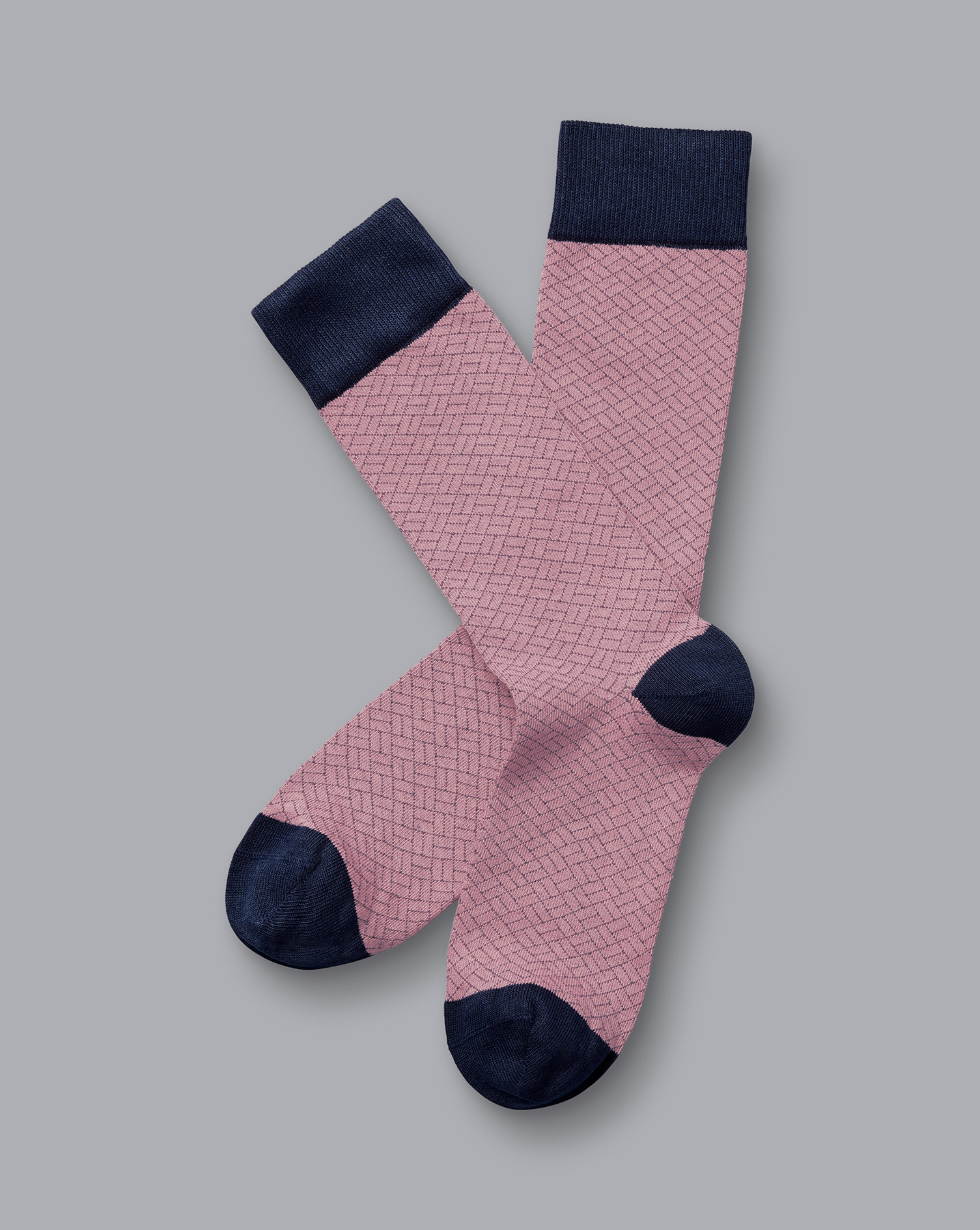 Men's Charles Tyrwhitt Patterned Socks - Pink and Light Grey Size 10.5-13 Cotton
