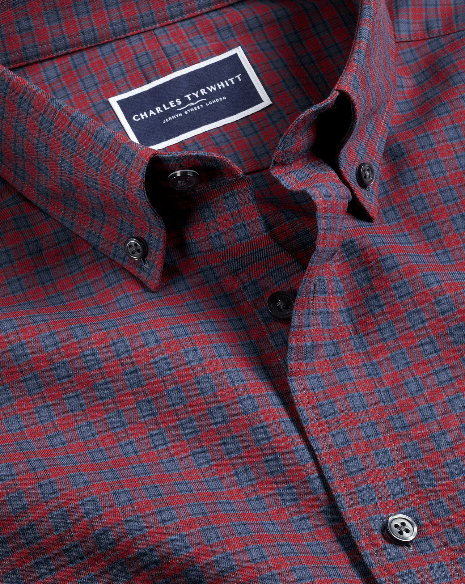 Charles Tyrwhitt Men's  Button-down Collar Brushed Twill Check Shirt In Red