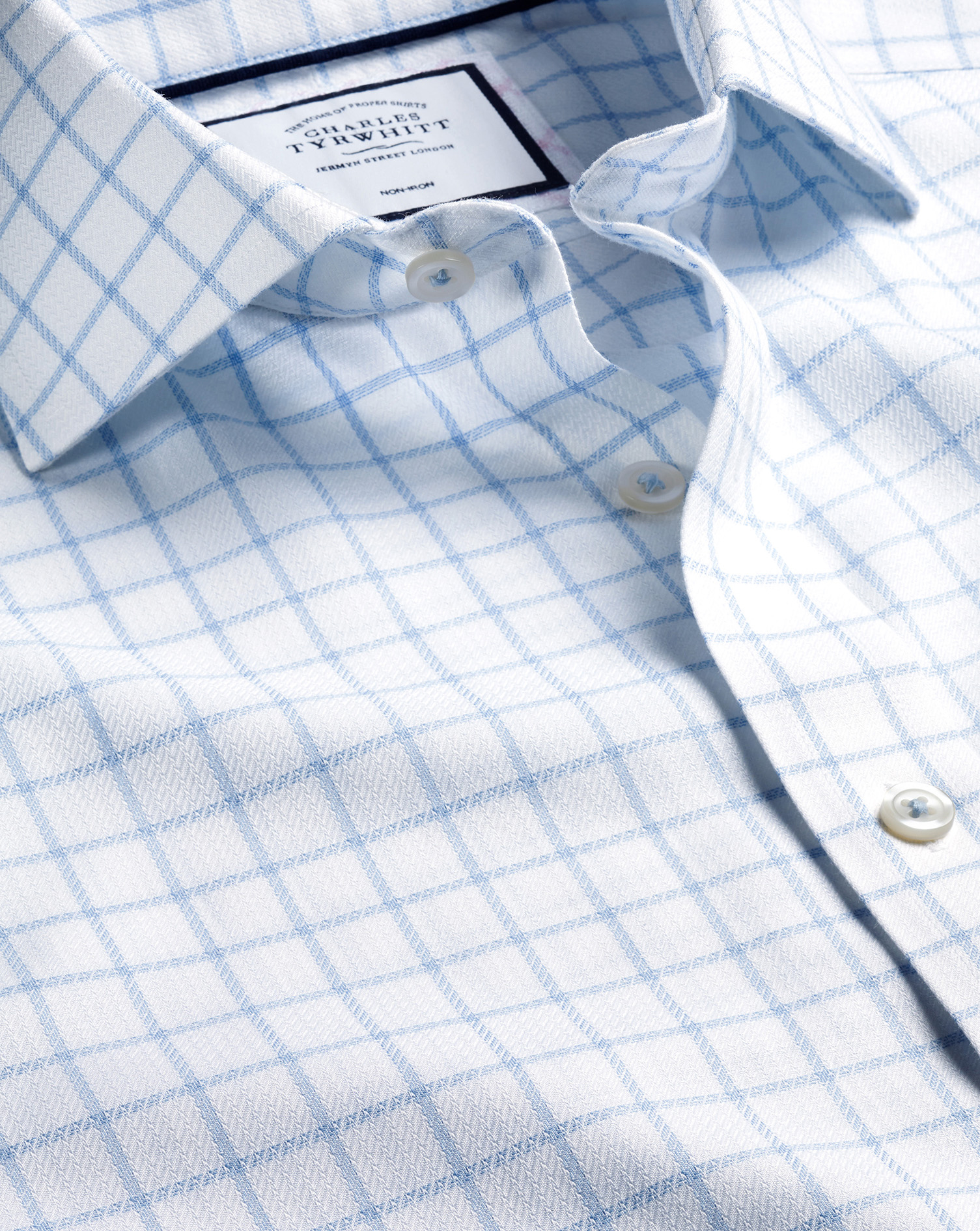 Men's Charles Tyrwhitt Cutaway Collar Non-Iron Henley Weave Dress Shirt - Cornflower Blue Single Cuf