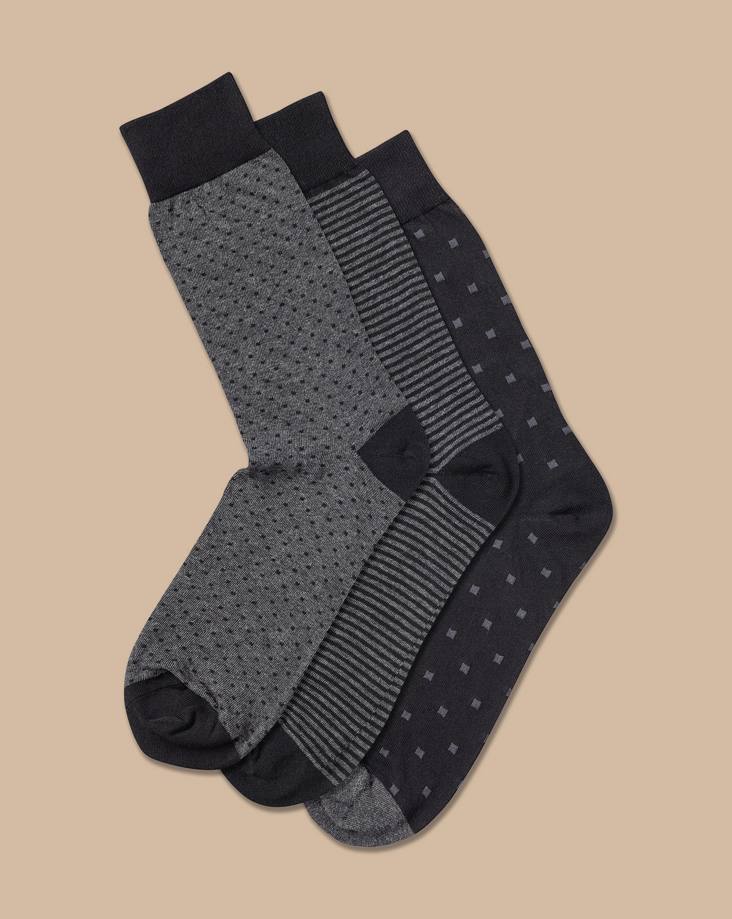 Men's Charles Tyrwhitt Rich 3 Pack Socks Pattern Black Size 6-10 Cotton
