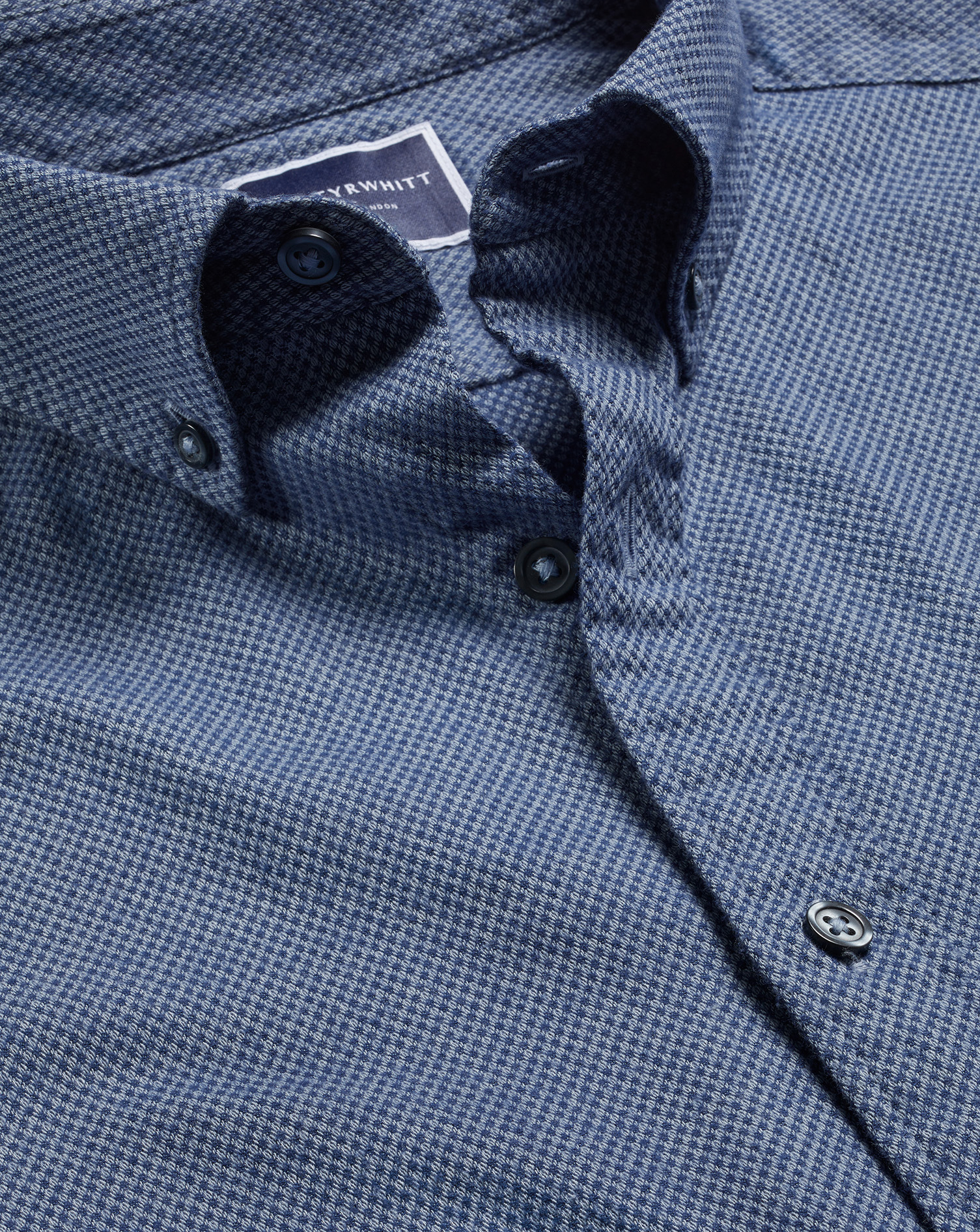 Men's Charles Tyrwhitt Button-Down Collar Dobby Flannel Casual Shirt - Indigo Blue Size Medium Cotto
