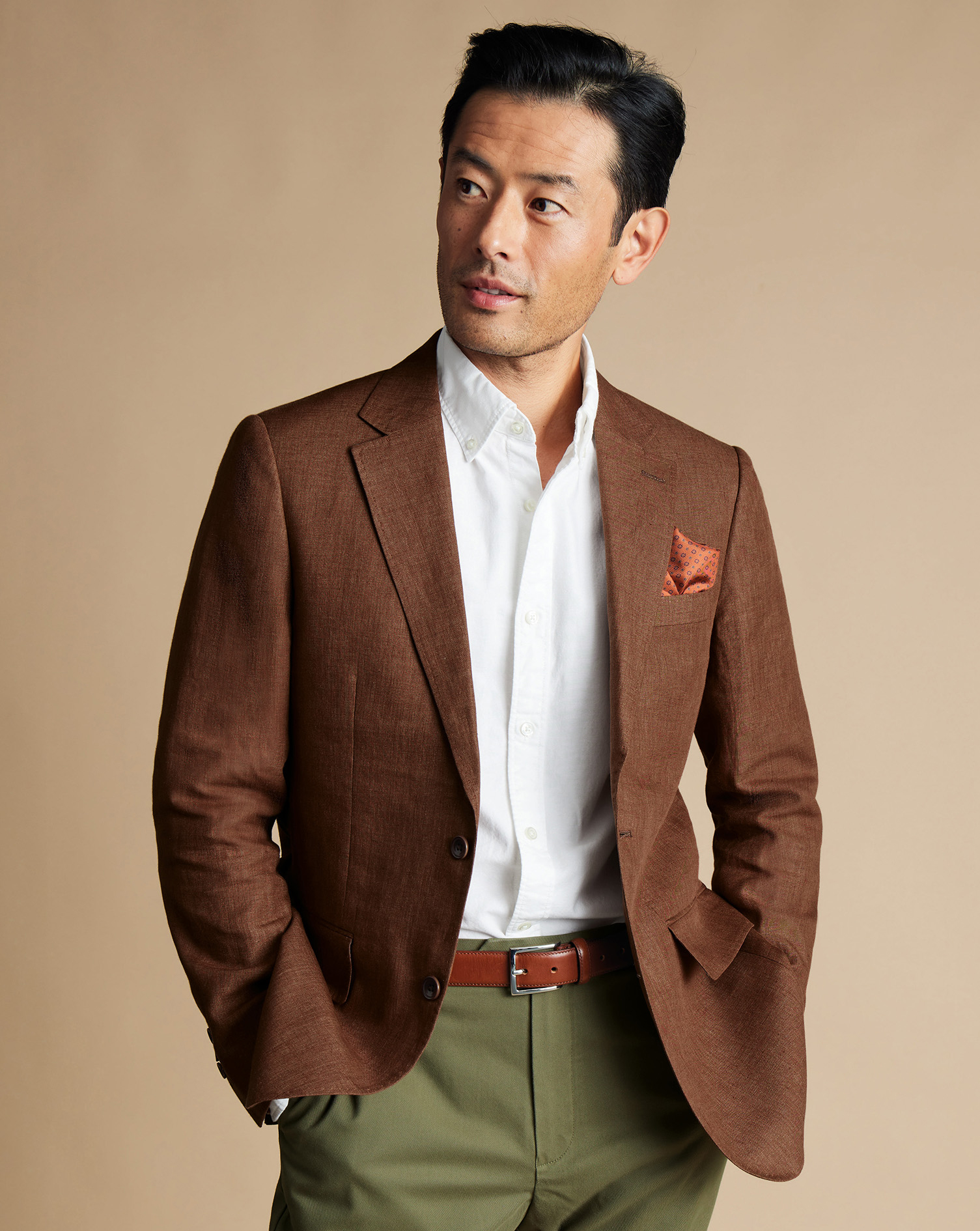 Men's Charles Tyrwhitt na Jacket - Rust Brown Size 42L Linen
