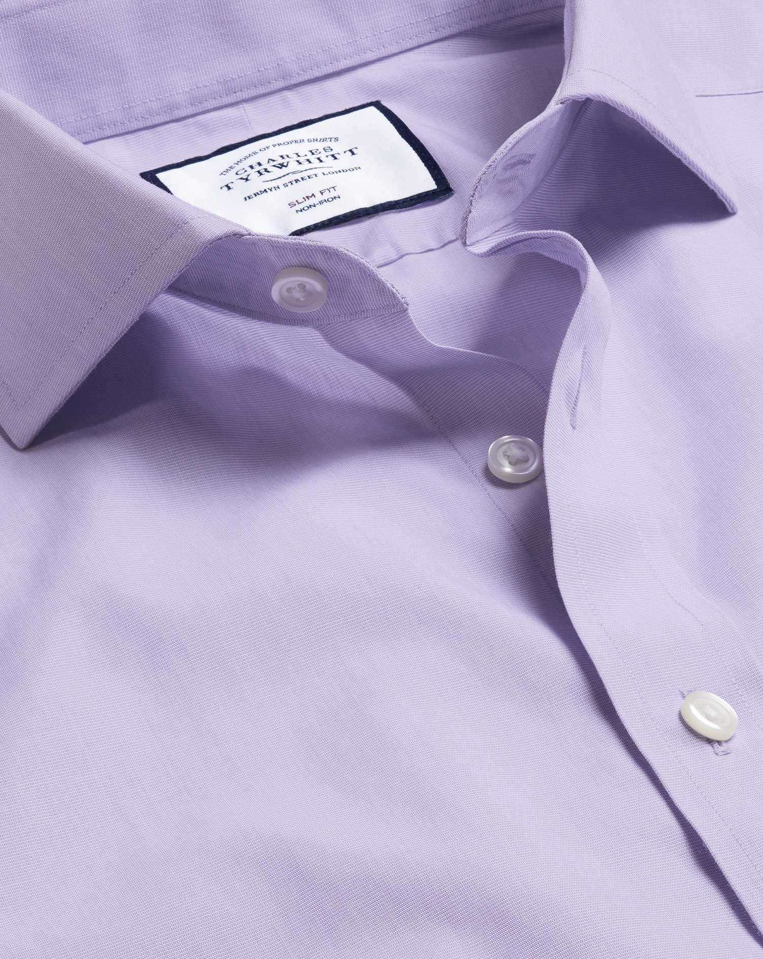 cutaway collar non-iron tyrwhitt cool poplin cotton formal shirt - lilac single cuff size 14.5/33 by charles tyrwhitt