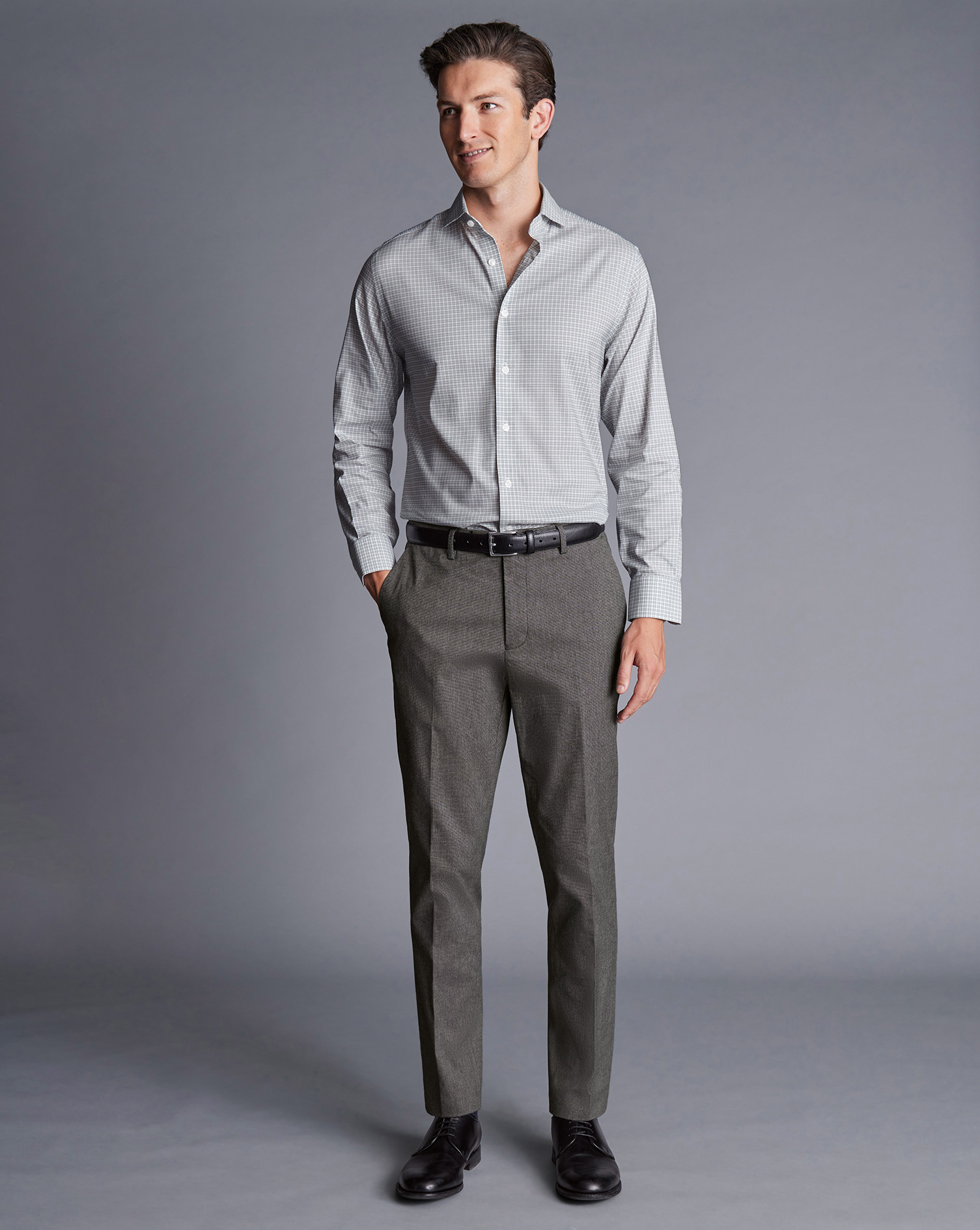 Men's Charles Tyrwhitt Smart Stretch Trousers - Dark Grey Size W38 L32 Cotton
