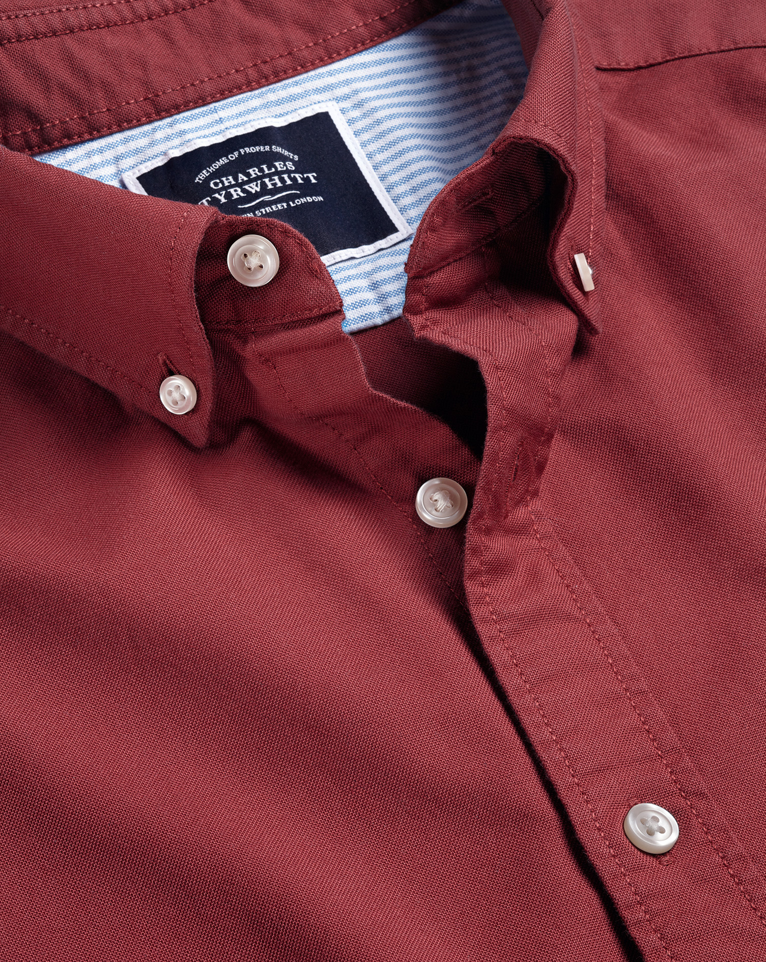 Button-Down Collar Washed Oxford Cotton Casual Shirt - Maroon Red Single Cuff Size XXL
