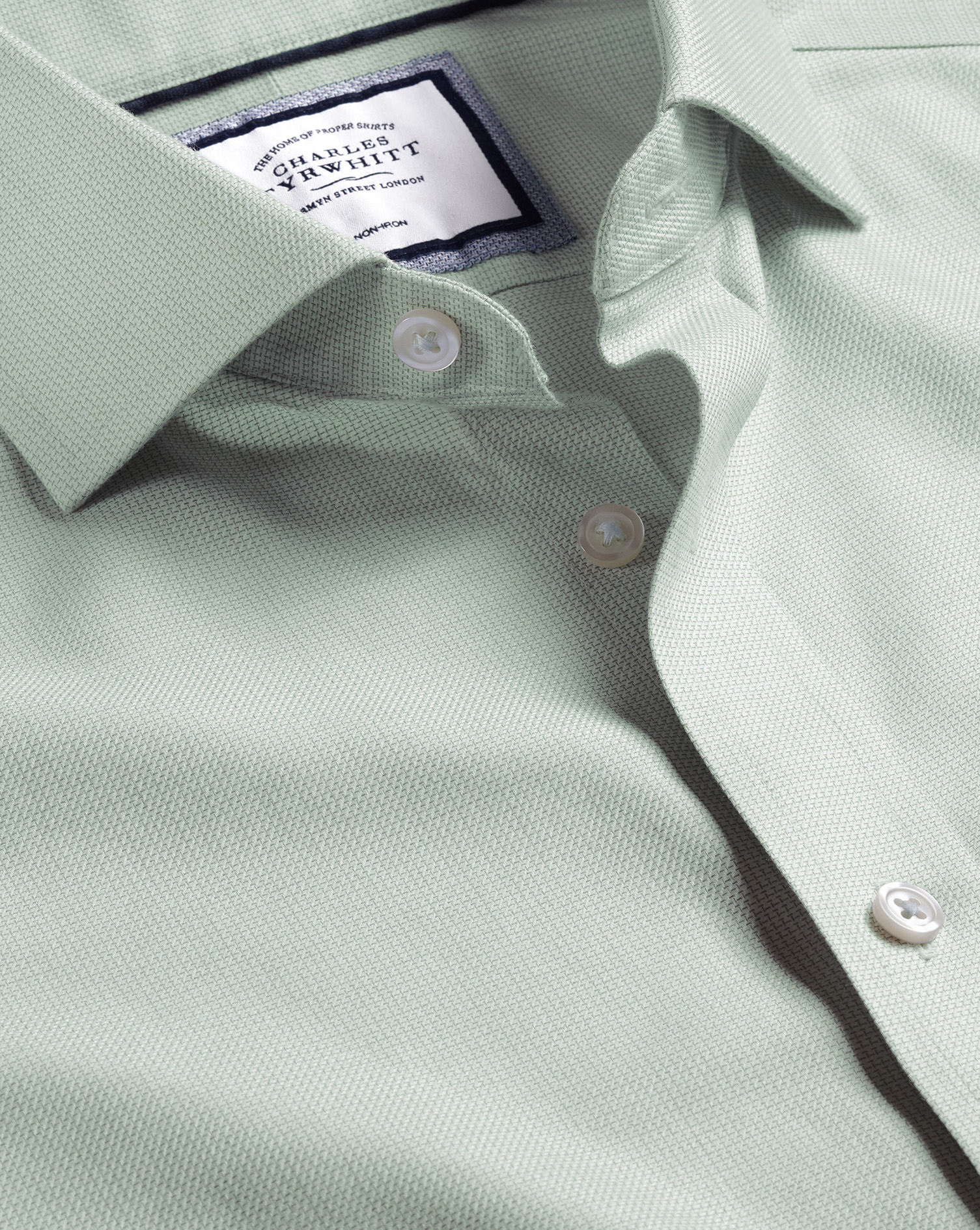 Cutaway Collar Non-Iron Richmond Weave Cotton Dress Shirt - Green Single Cuff Size 15.5/36

