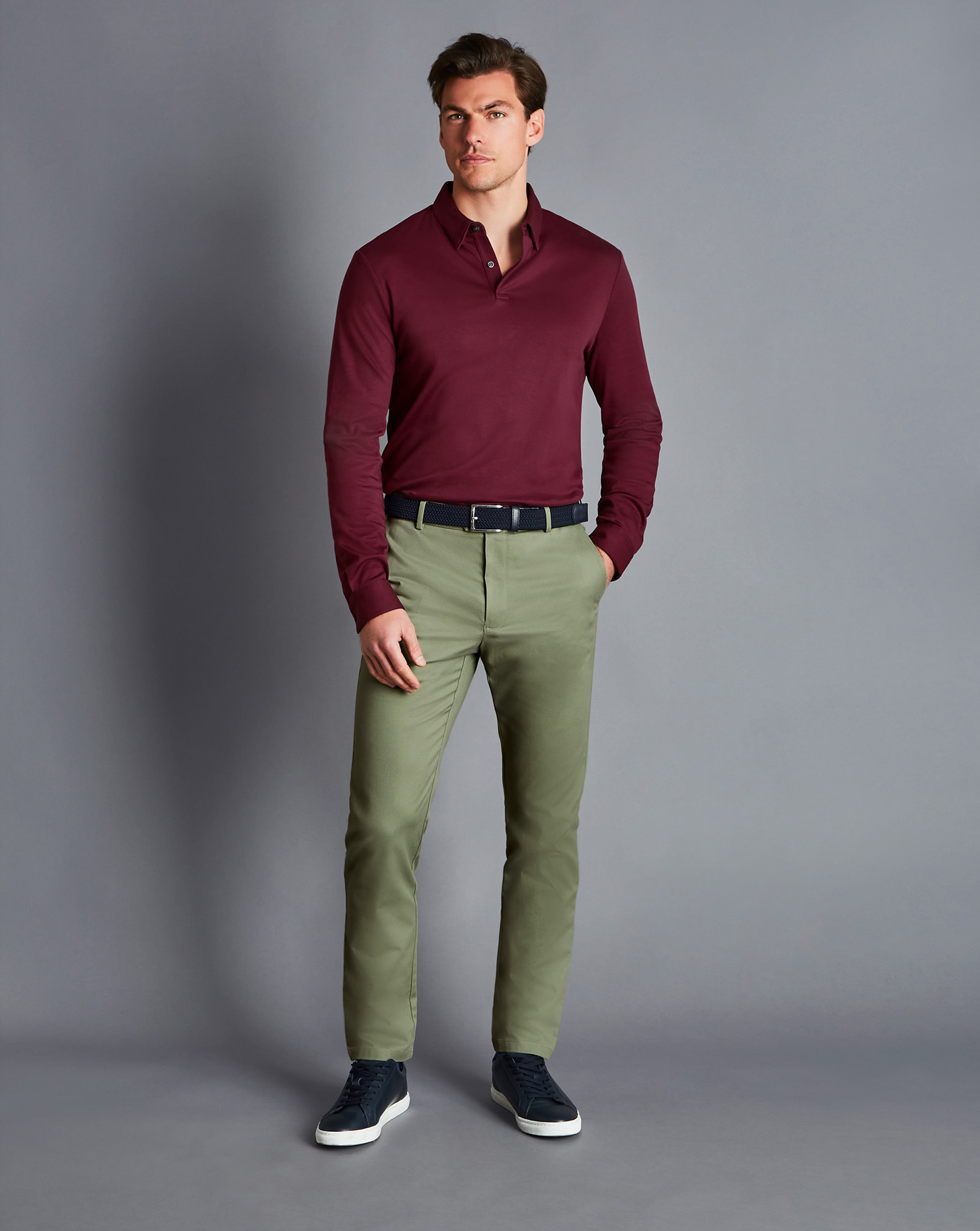 Men's Charles Tyrwhitt Ultimate Non-Iron Chino Pants - Sage Green Size W38 L30 Cotton
