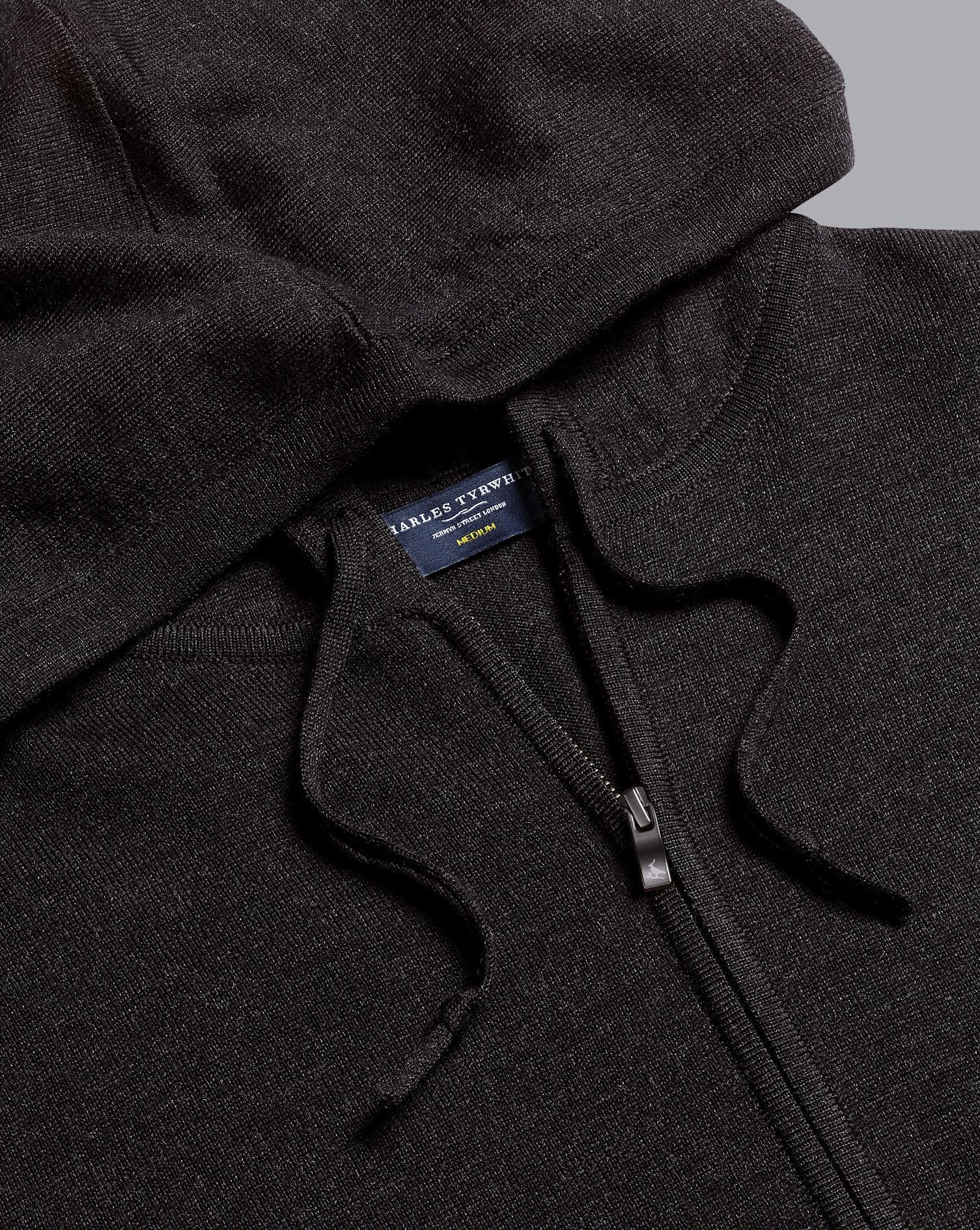 Men's Charles Tyrwhitt Zip Through Hoodie - Charcoal Grey Size Medium Merino
