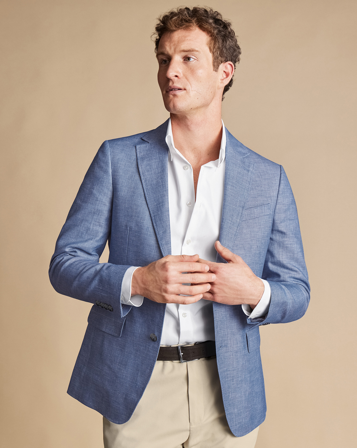 Men's Charles Tyrwhitt Linen Cotton na Jacket - Cobalt Blue Size 48R
