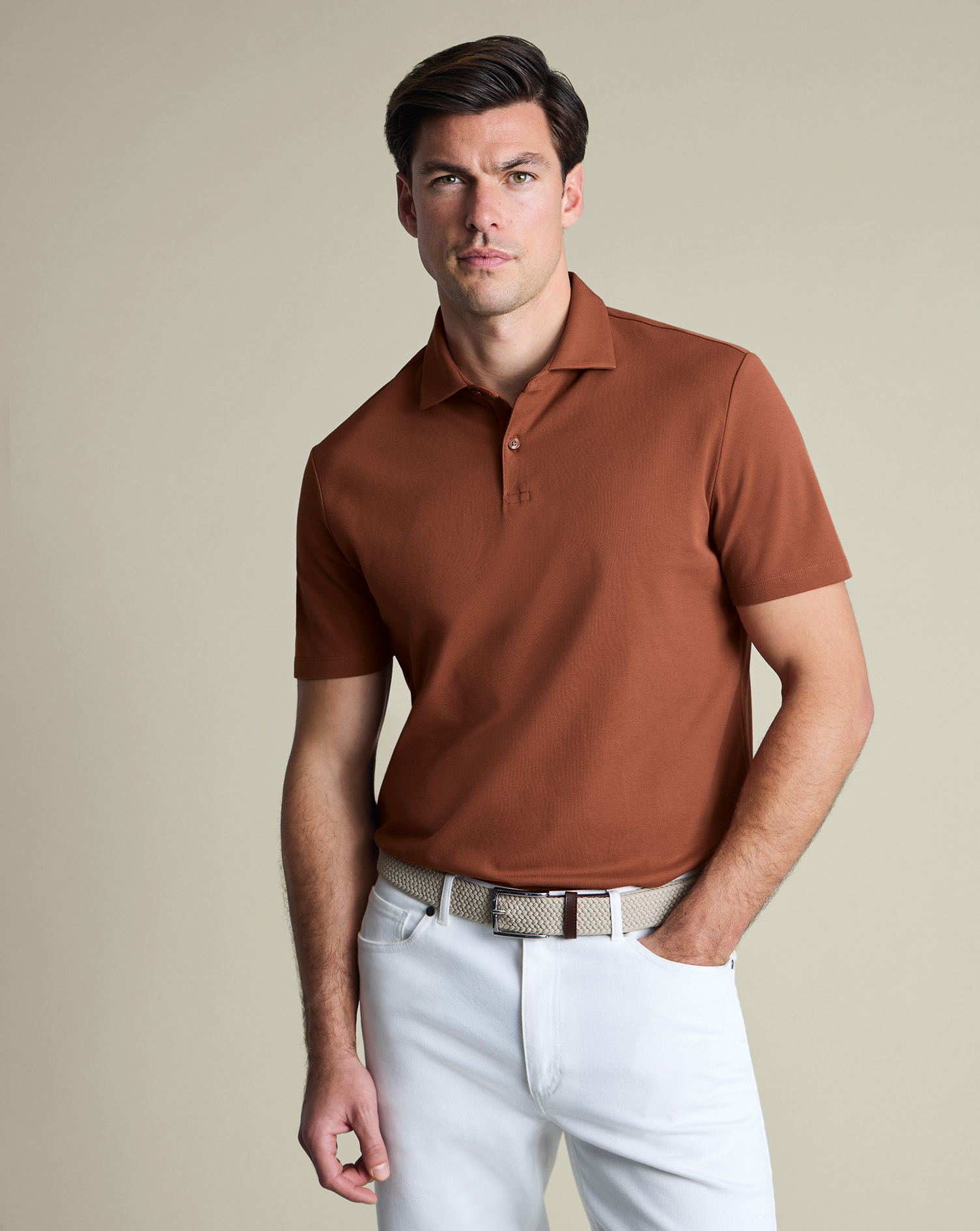Men's Charles Tyrwhitt Smart Pique Polo Shirt â Orange Size XXL Cotton