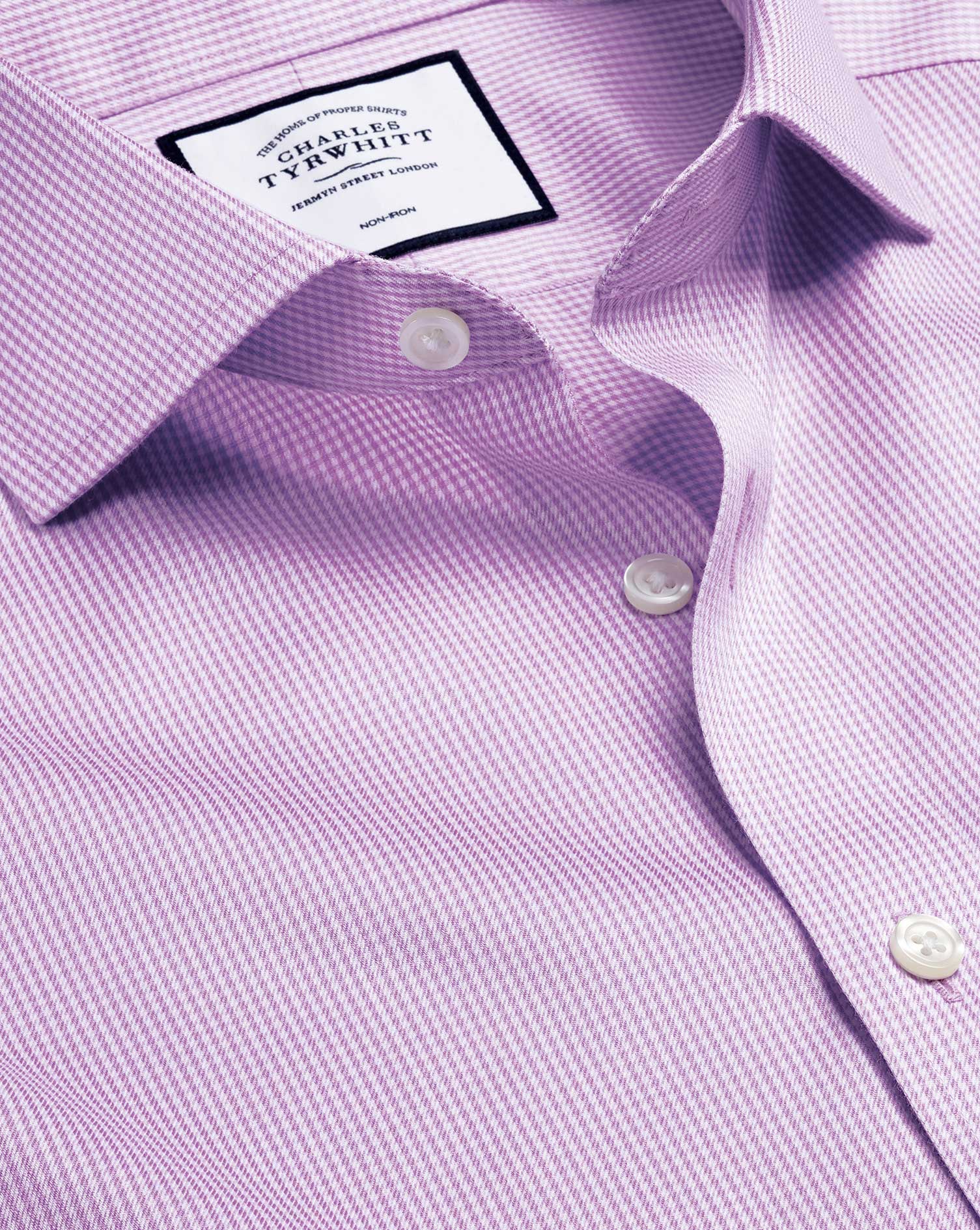 cutaway collar non-iron puppytooth cotton formal shirt - lilac single cuff size 14.5/33 by charles tyrwhitt