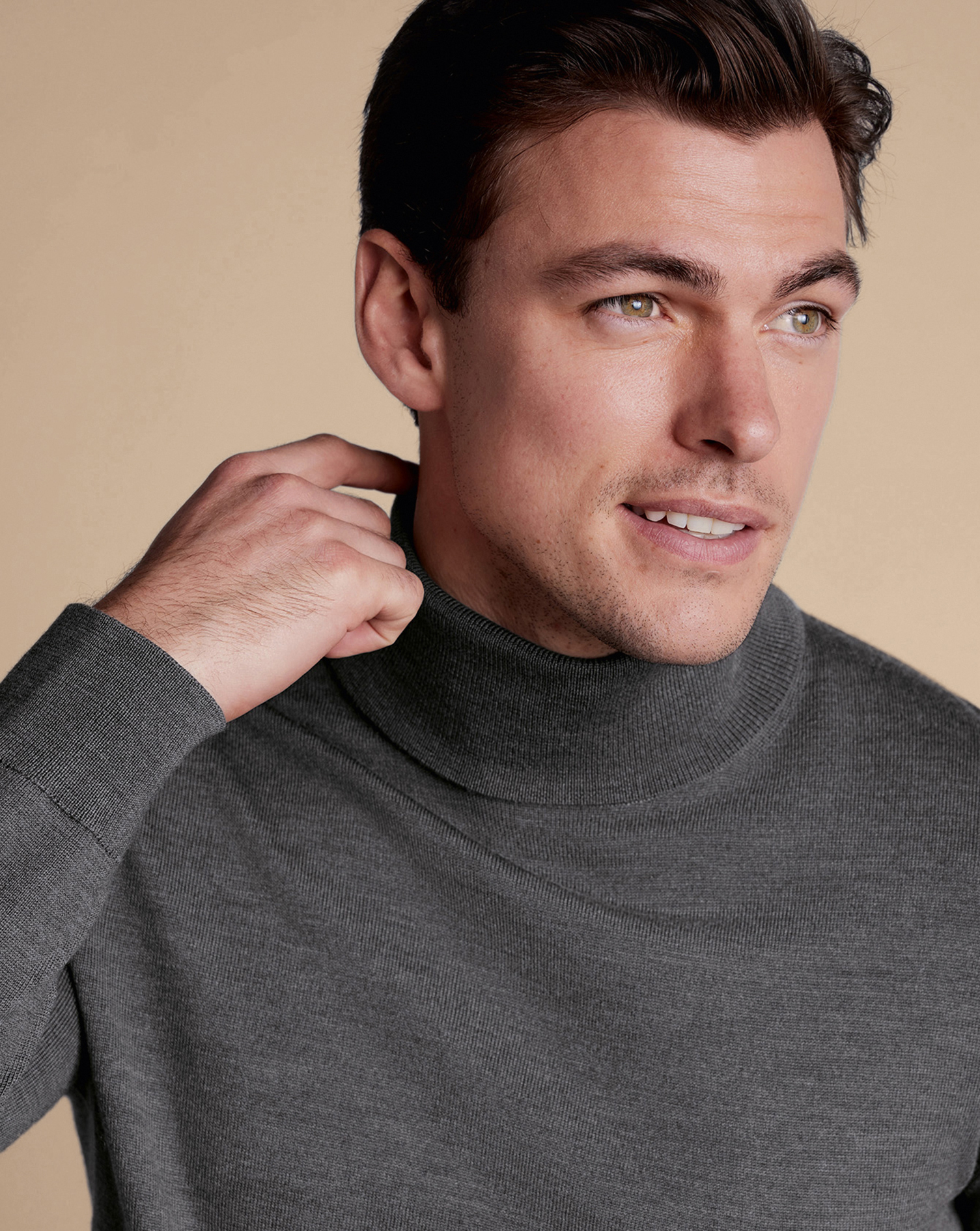 Men's Charles Tyrwhitt Merino Roll Neck Sweater - Grey Size XXXL Wool

