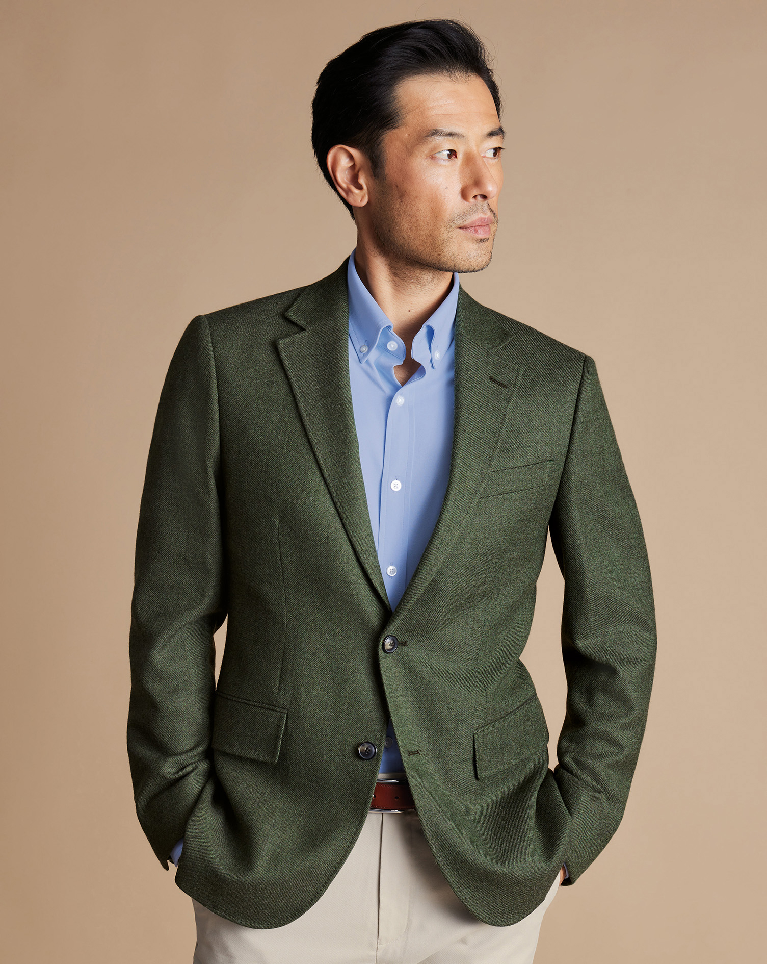 Men's Charles Tyrwhitt Twill Texture na Jacket - Sage Green Size 42L Wool
